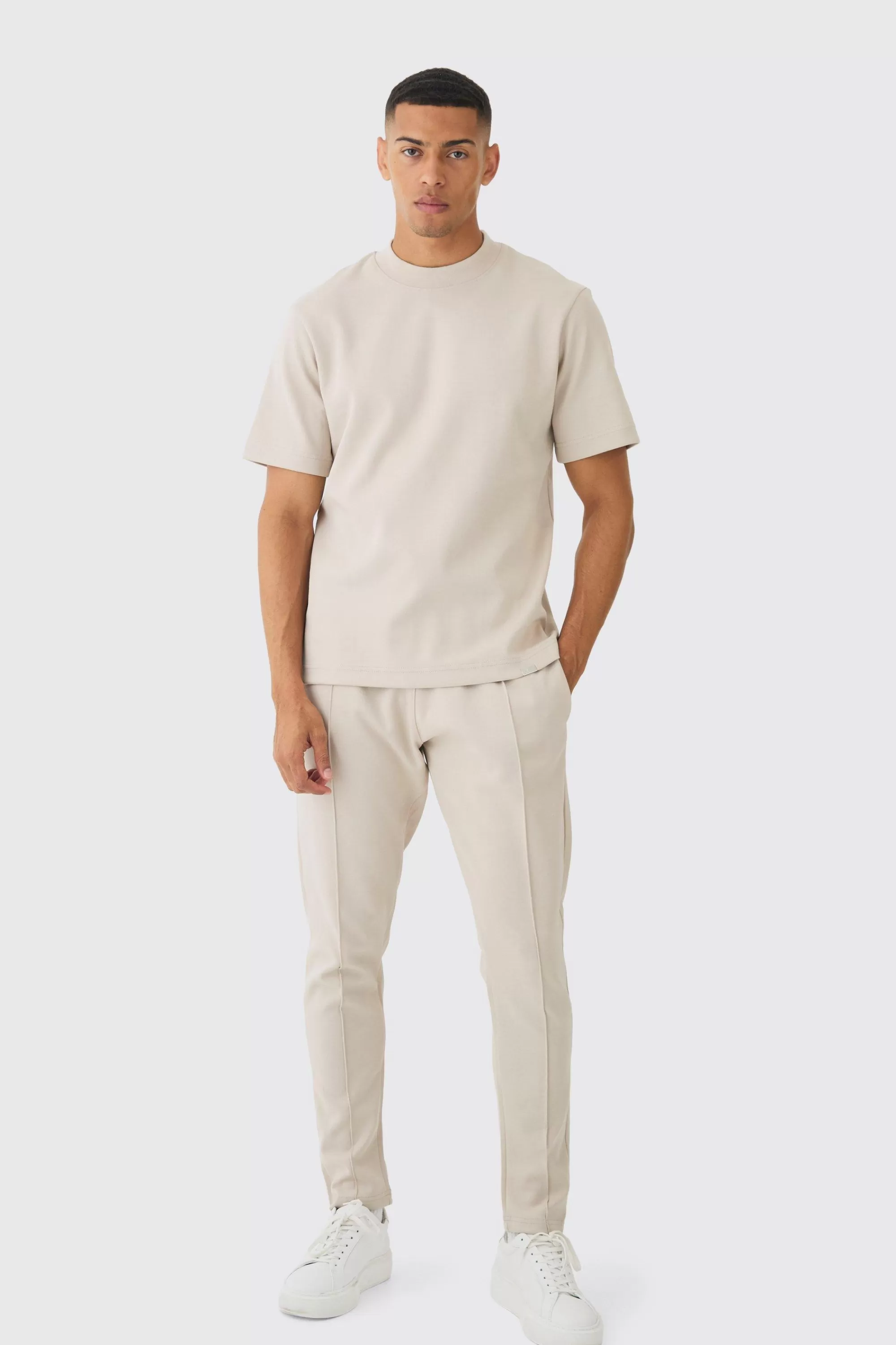 boohooMAN Regular Interlock T-shirt And Jogger Set | UK