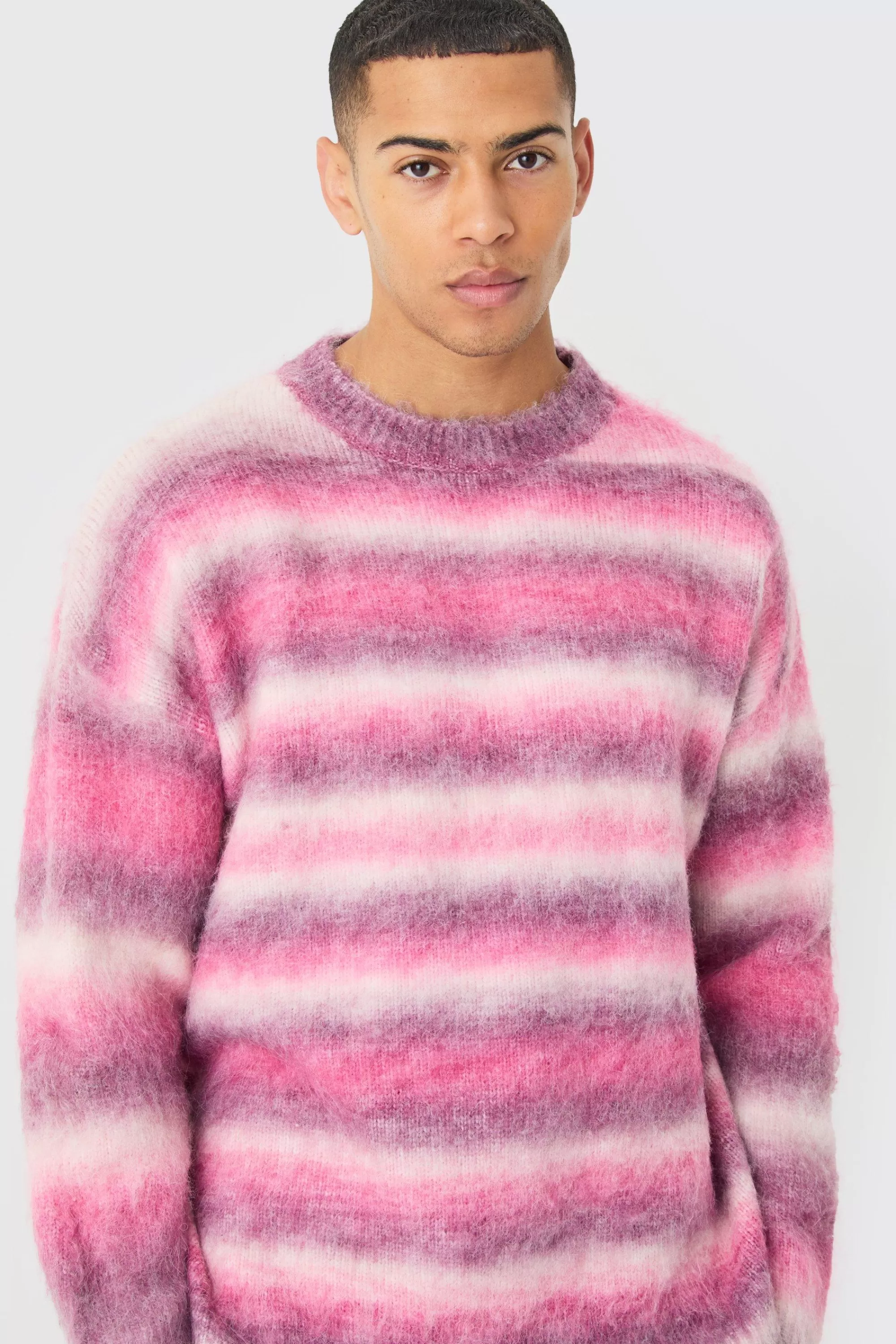 boohooMAN Regular Knitted Brushed Stripe Sweater In | UK