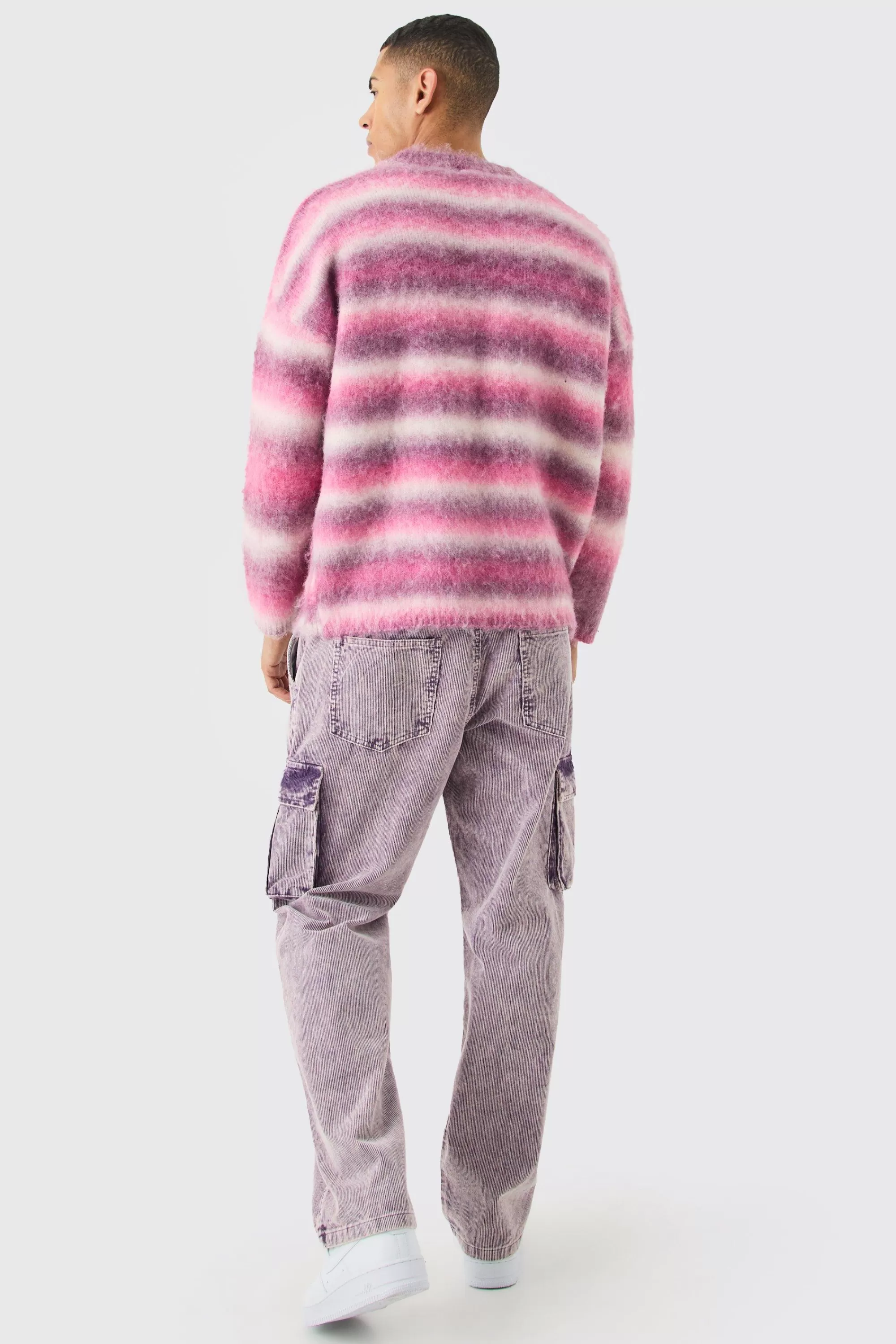 boohooMAN Regular Knitted Brushed Stripe Sweater In | UK