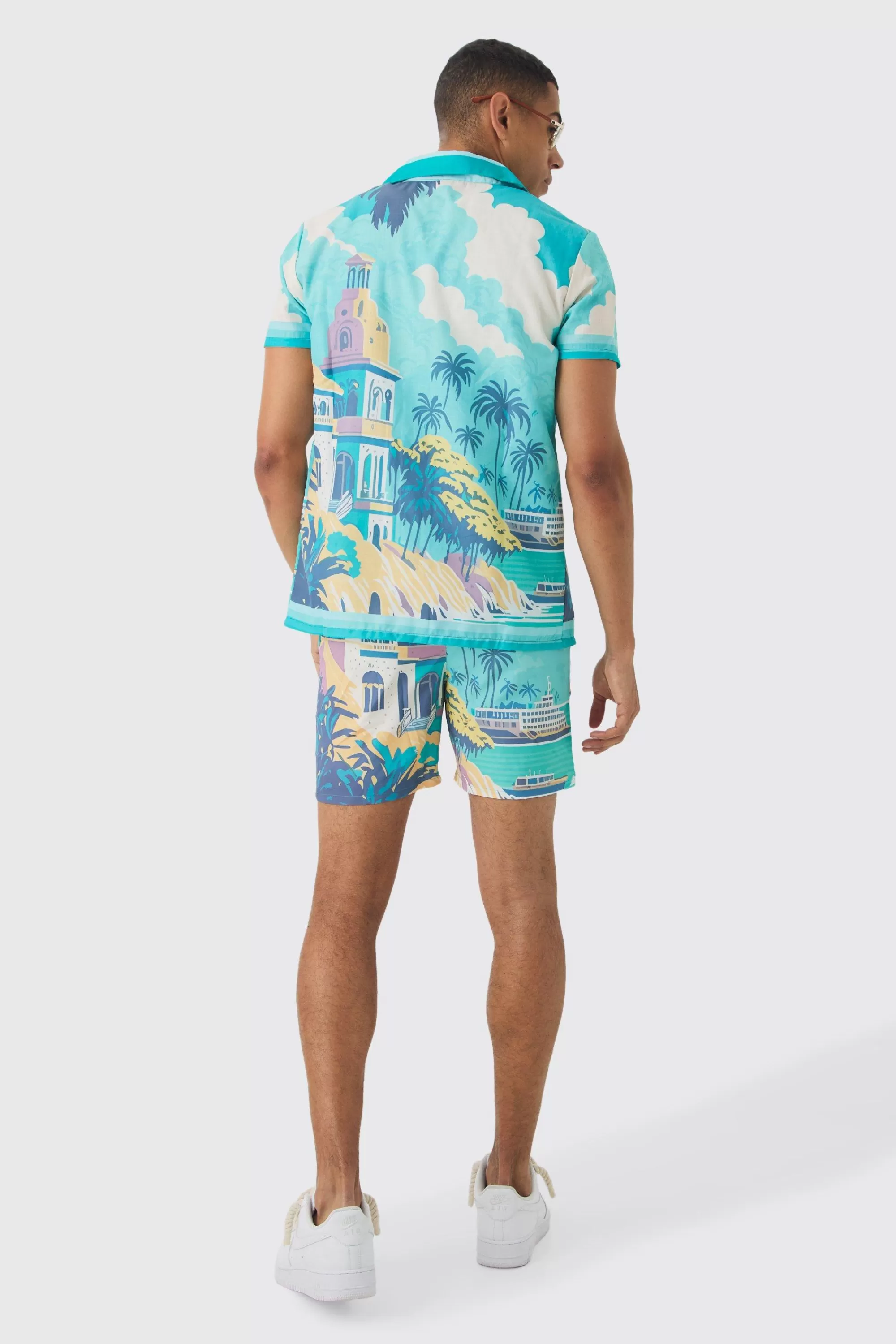 boohooMAN Regular Landscape Shirt & Swim Short Set | UK