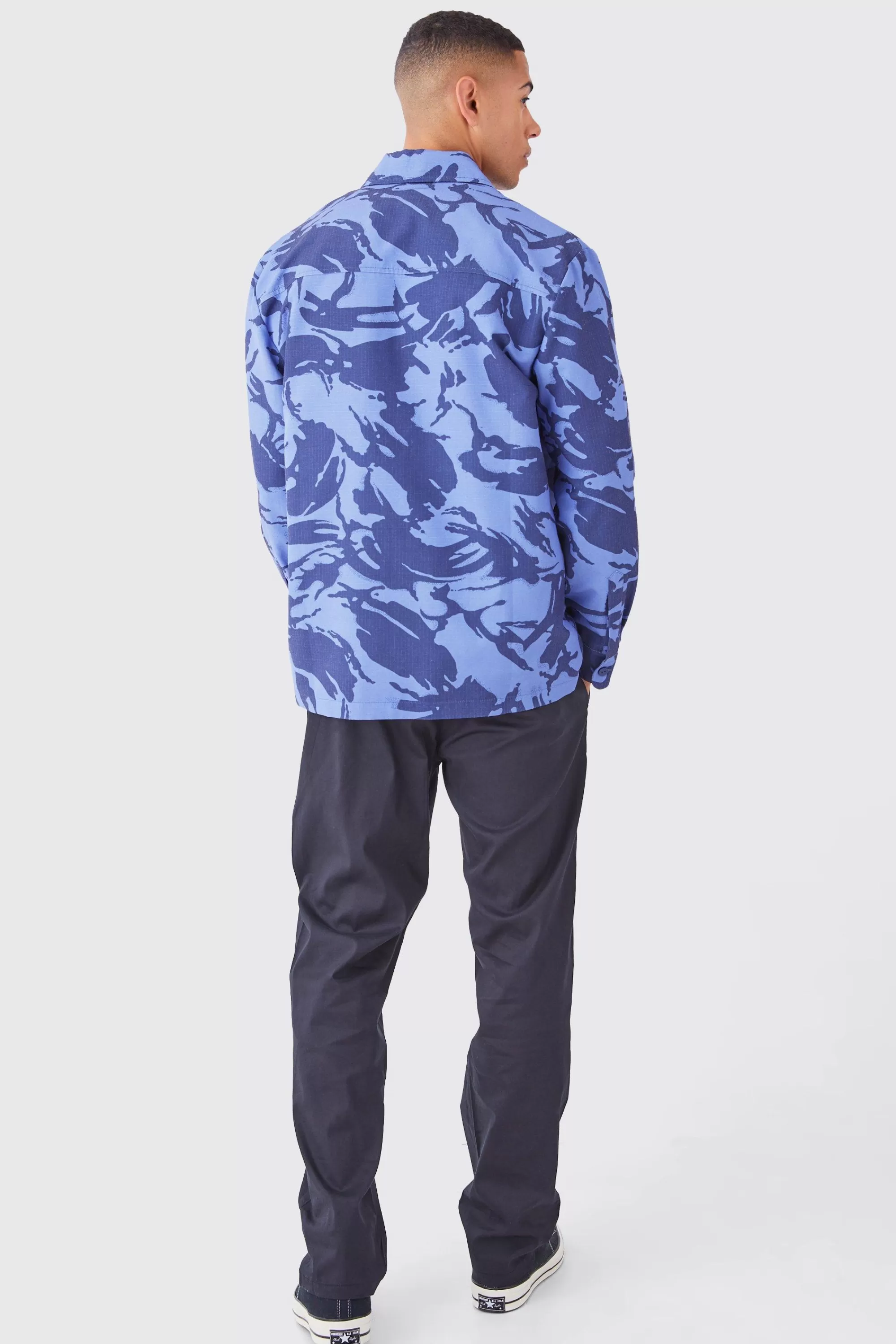 boohooMAN Regular Long Sleeve Ripstop Camo Overshirt | UK