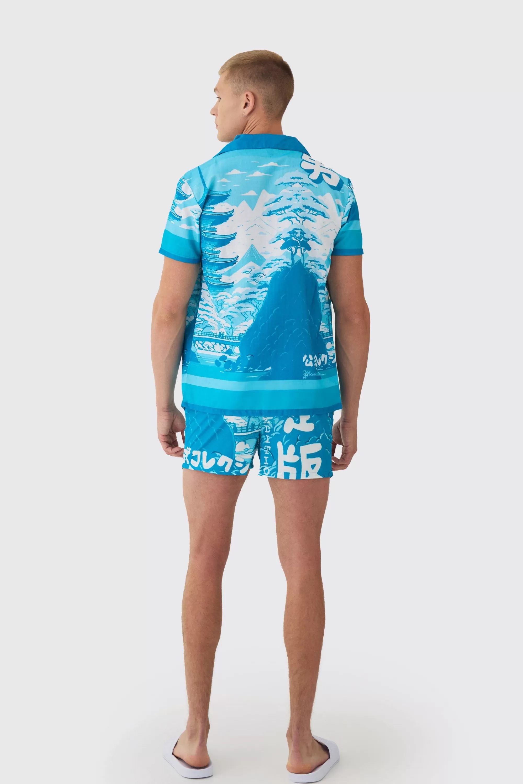 boohooMAN Regular Printed Shirt & Swim Short Set | UK