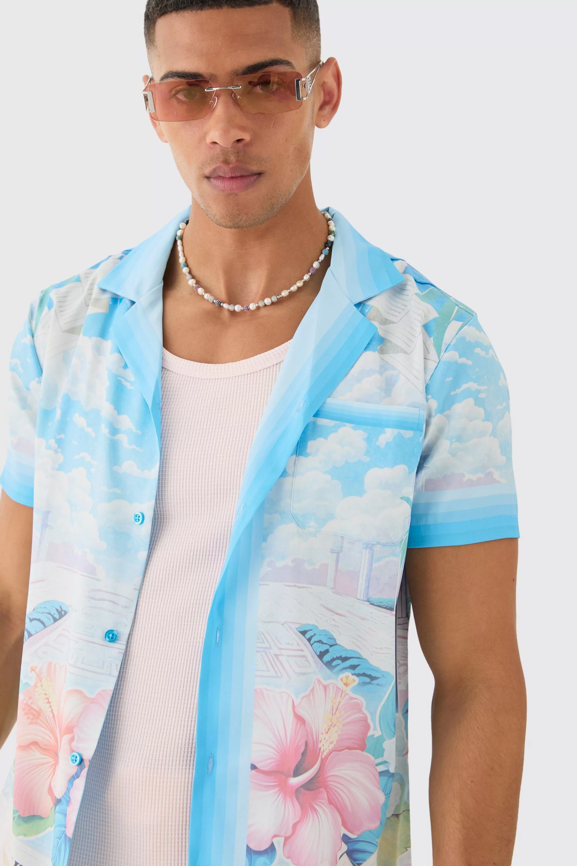 boohooMAN Regular Revere Floral Short Sleeve Shirt | UK
