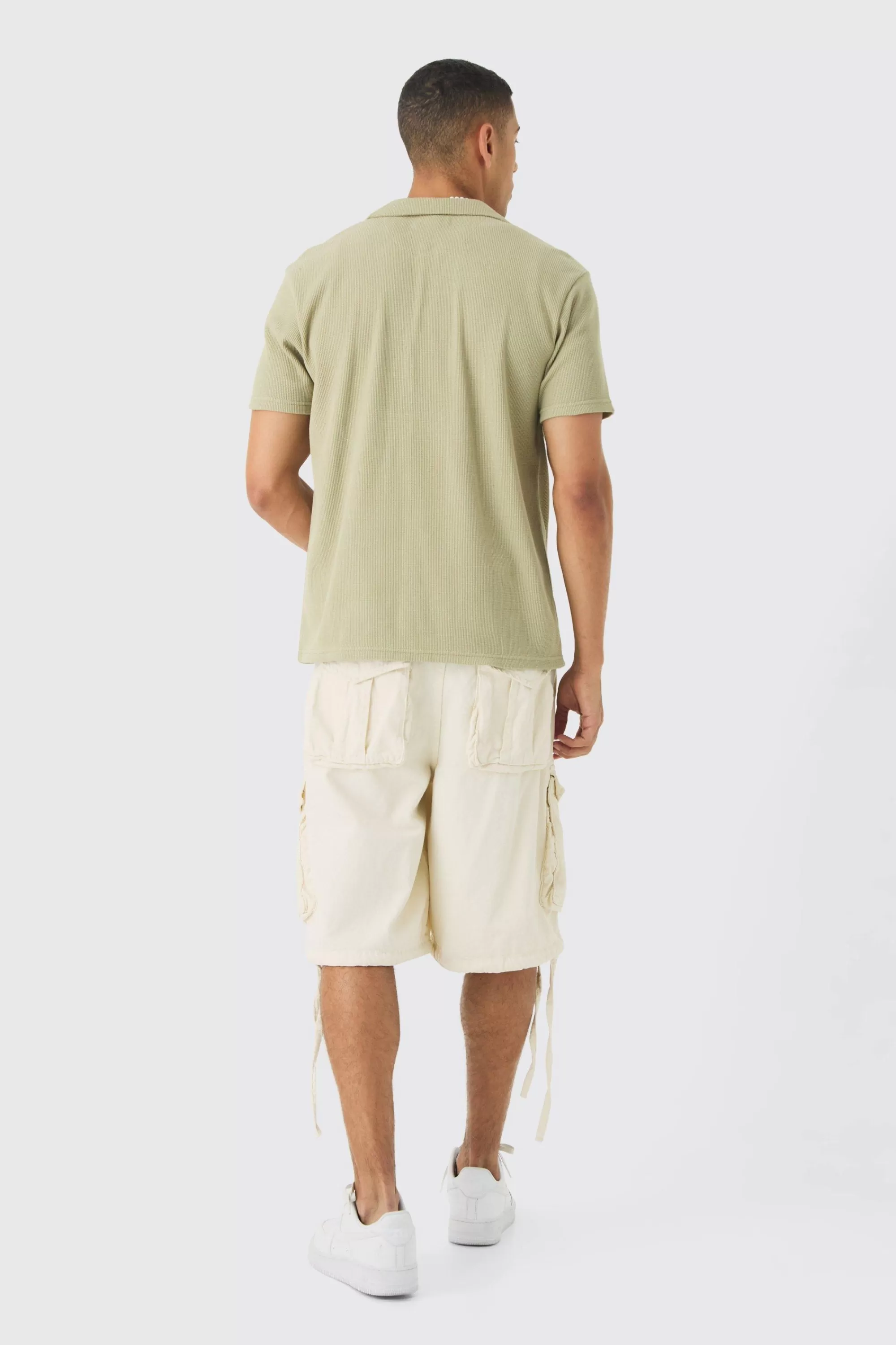 boohooMAN Regular Revere Waffle Shirt | UK