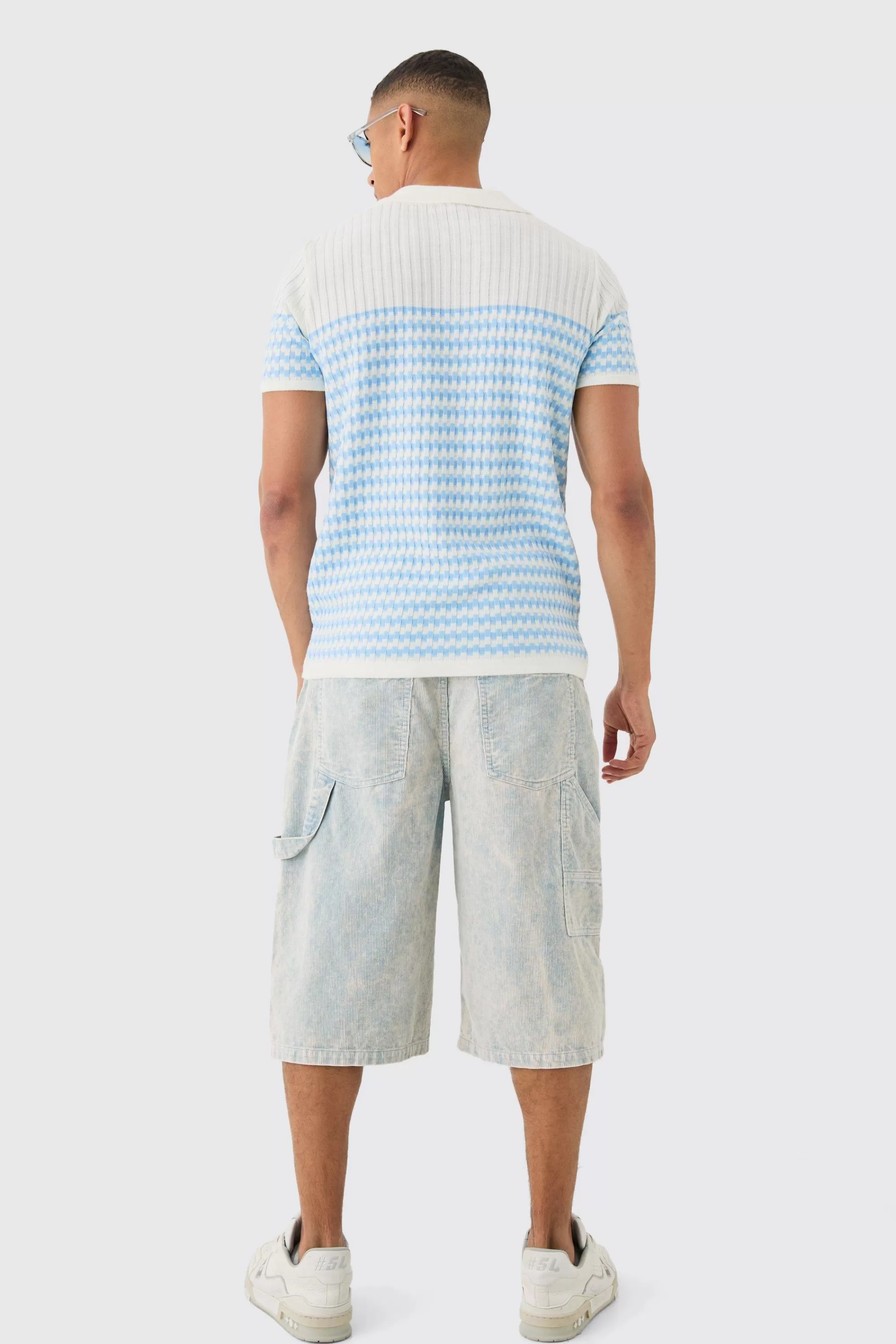 boohooMAN Regular V Neck Stripe Knitted Polo | UK