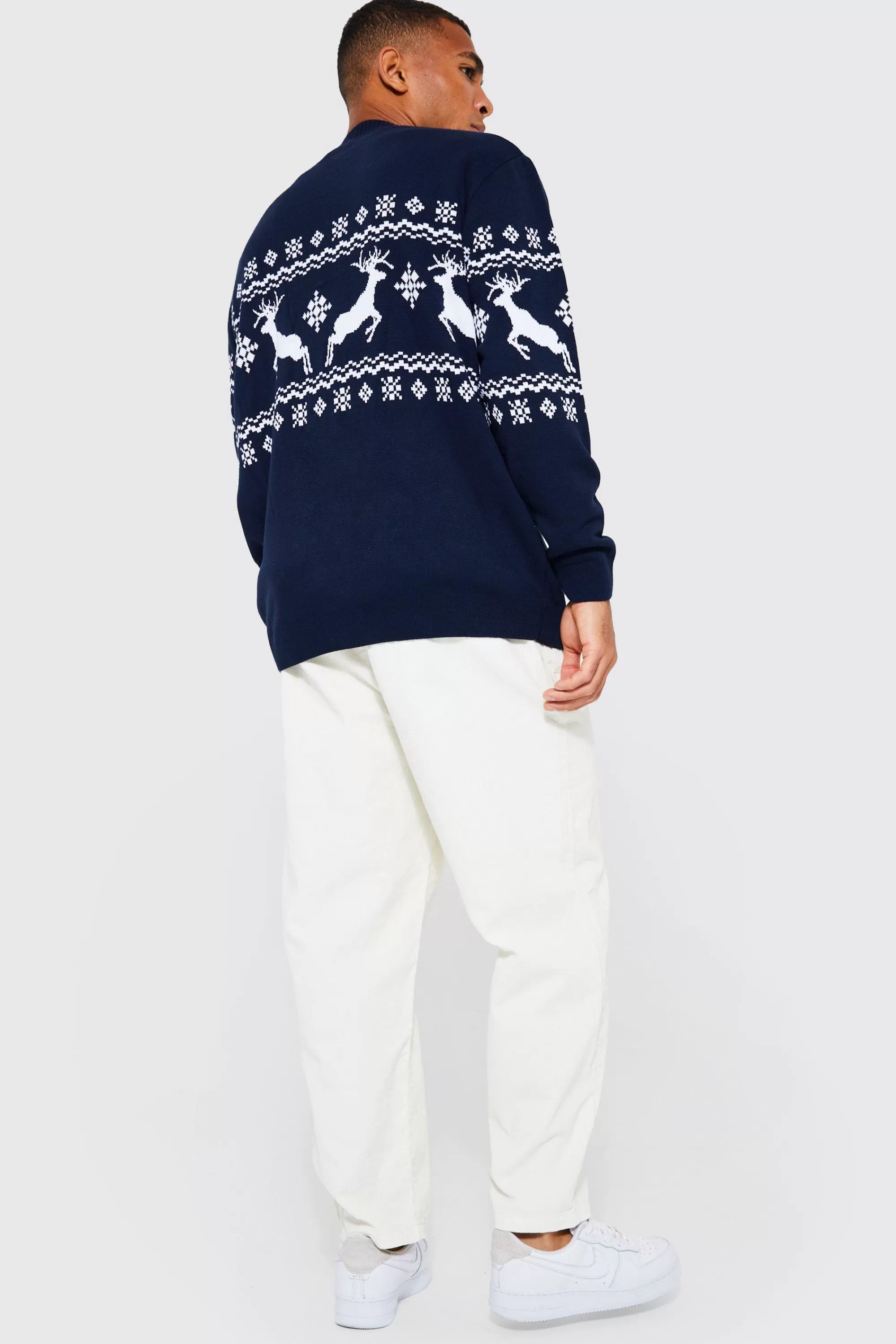 boohooMAN Reindeer Fairisle Christmas Cardigan | UK