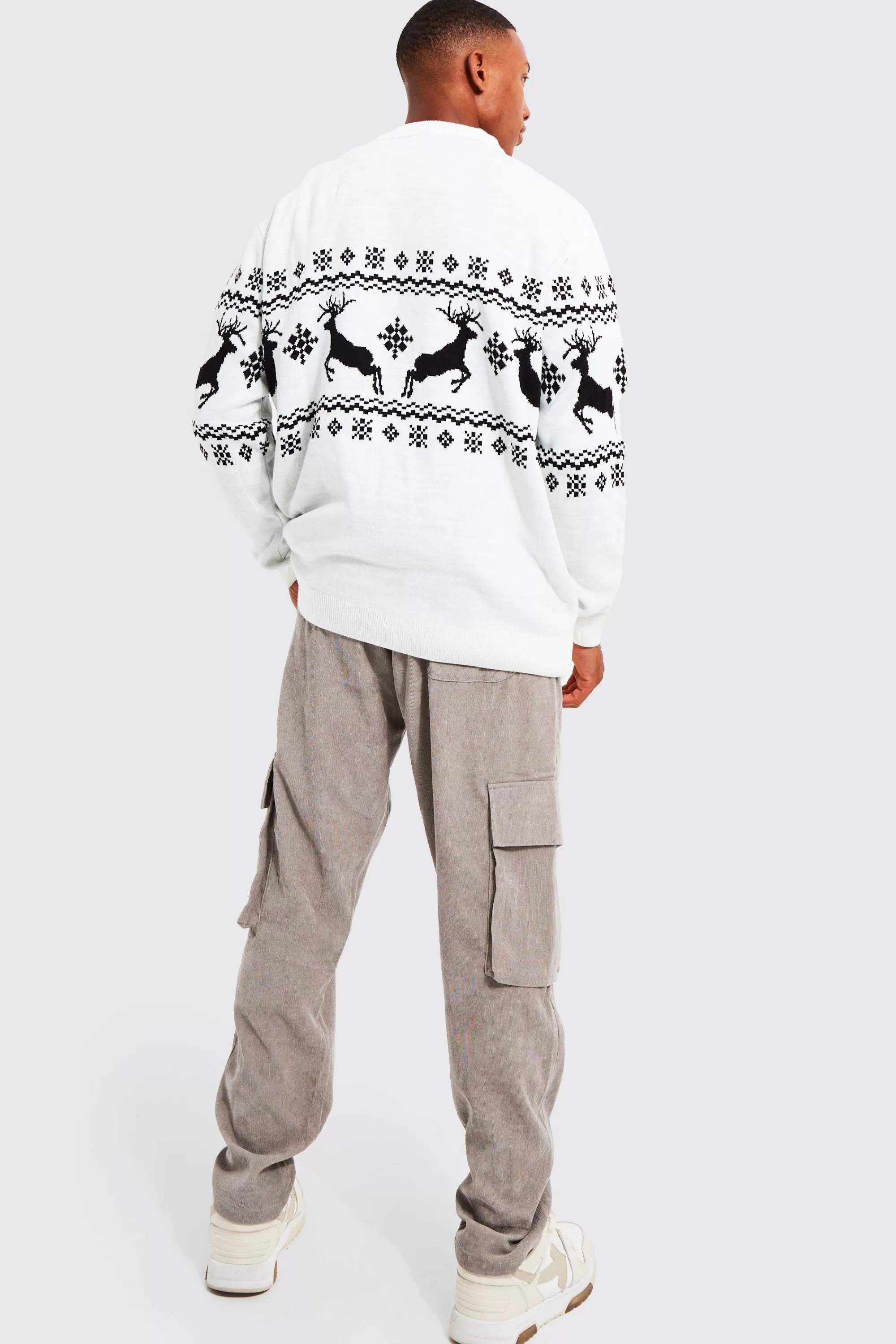boohooMAN Reindeer Fairisle Christmas Cardigan | UK