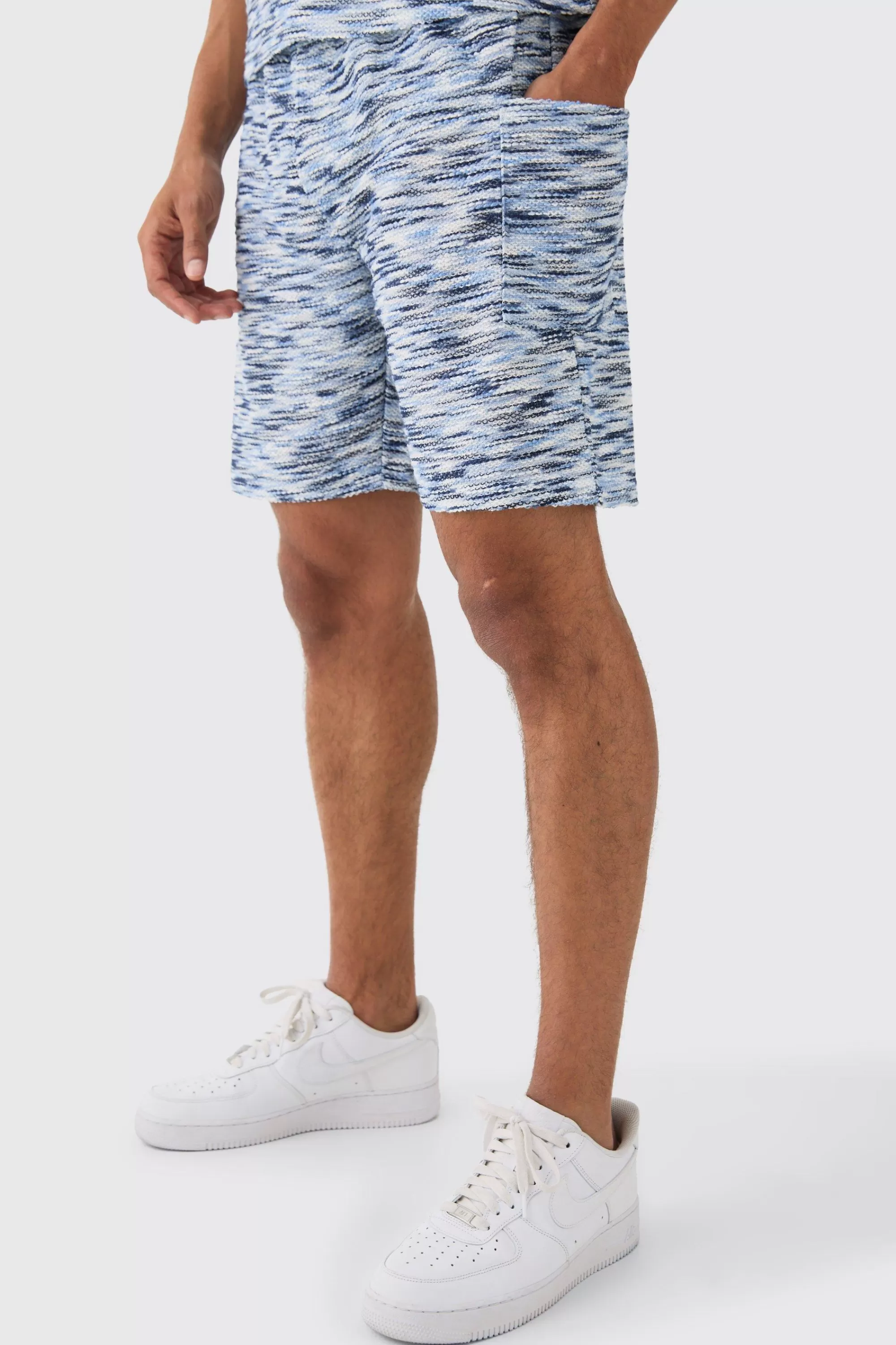 boohooMAN Relaxed Boucle Slub Short Length Short | UK