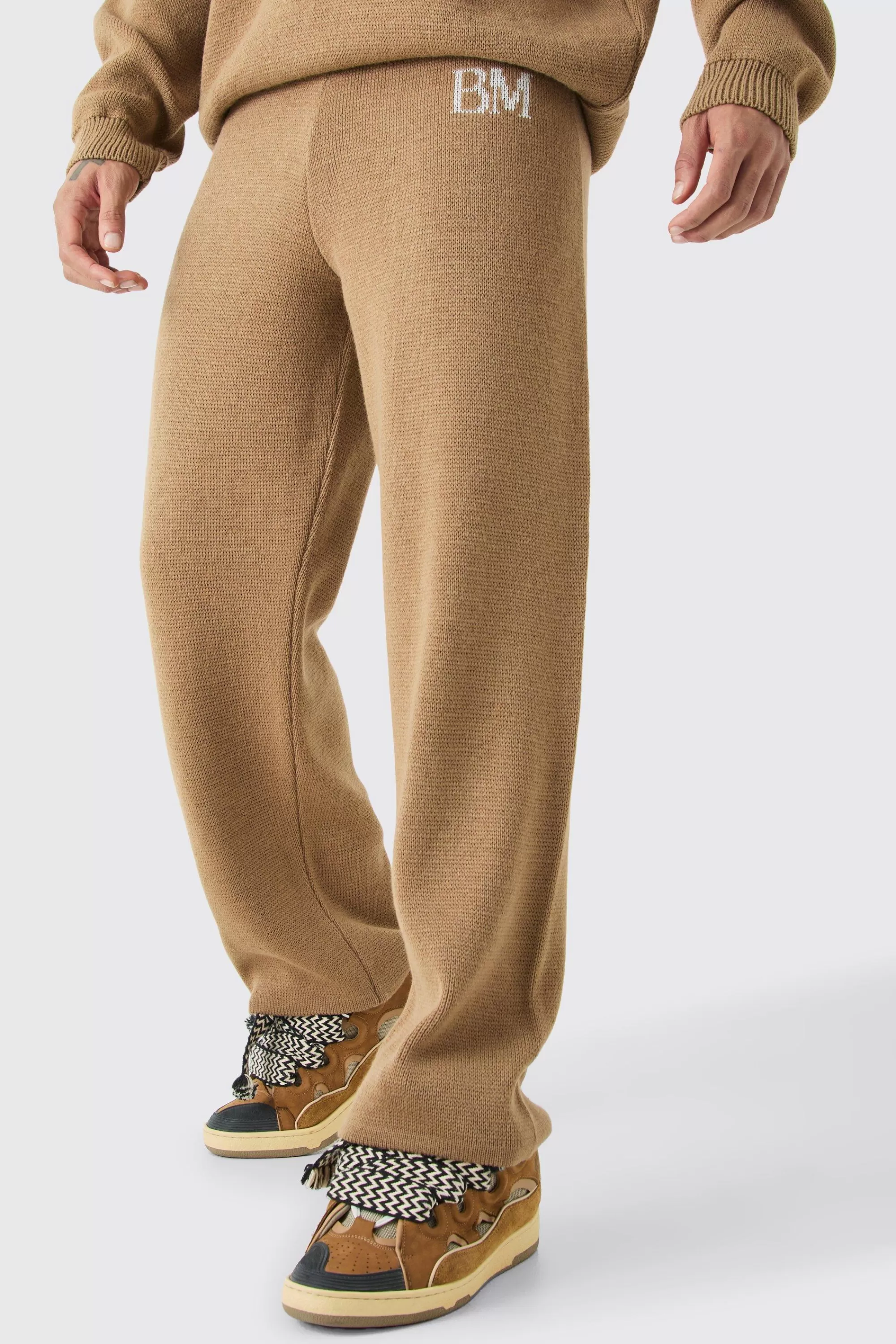boohooMAN Relaxed Branded Knit Trouser | UK