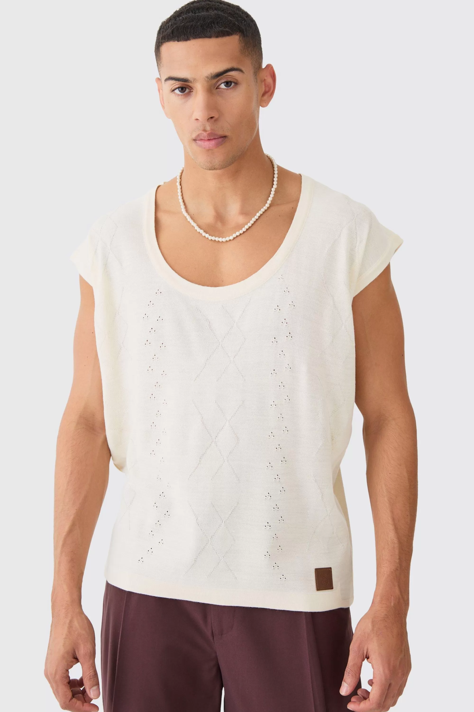 boohooMAN Relaxed Cable Knitted Vest | UK
