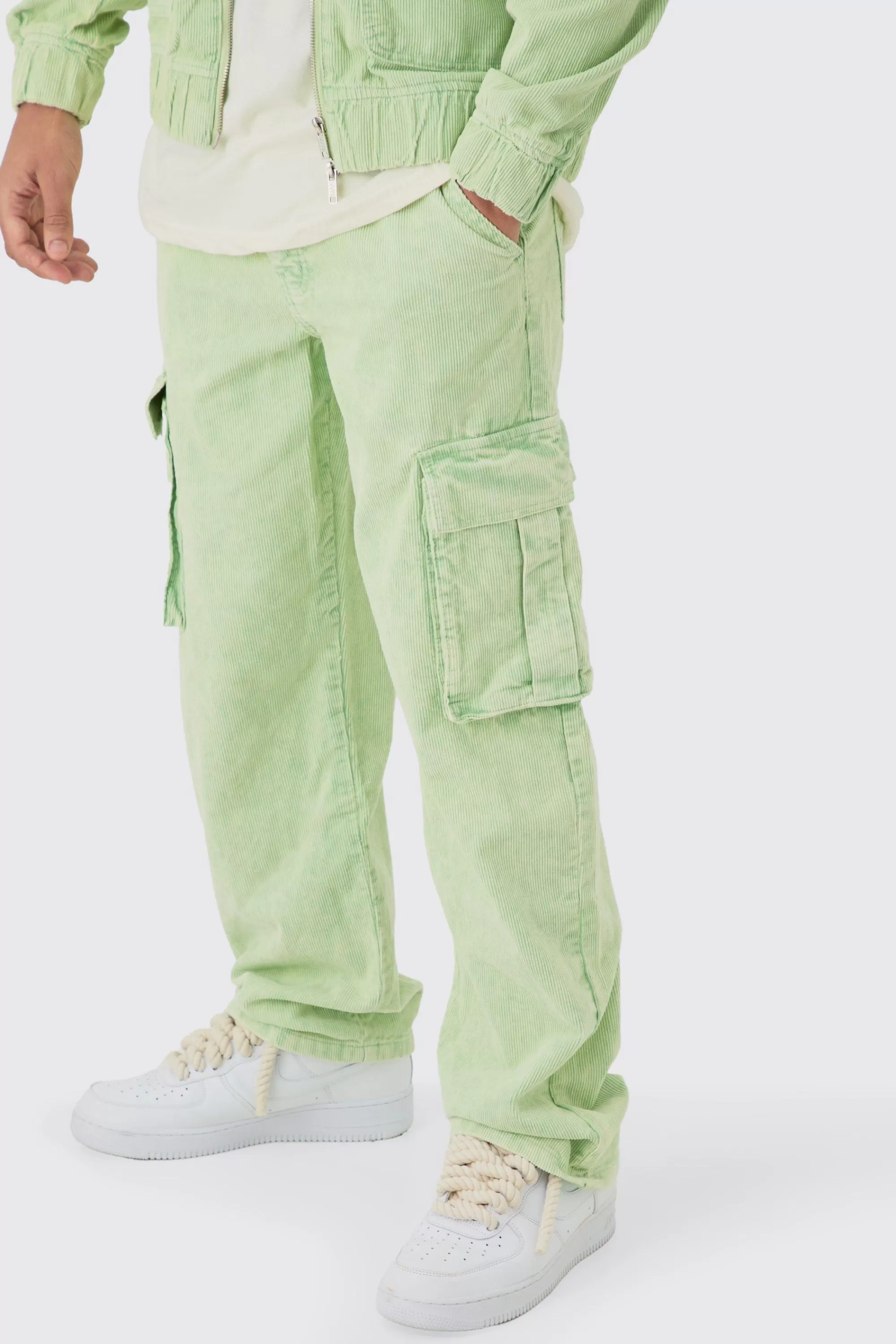 boohooMAN Relaxed Cargo Cord Trouser In | UK