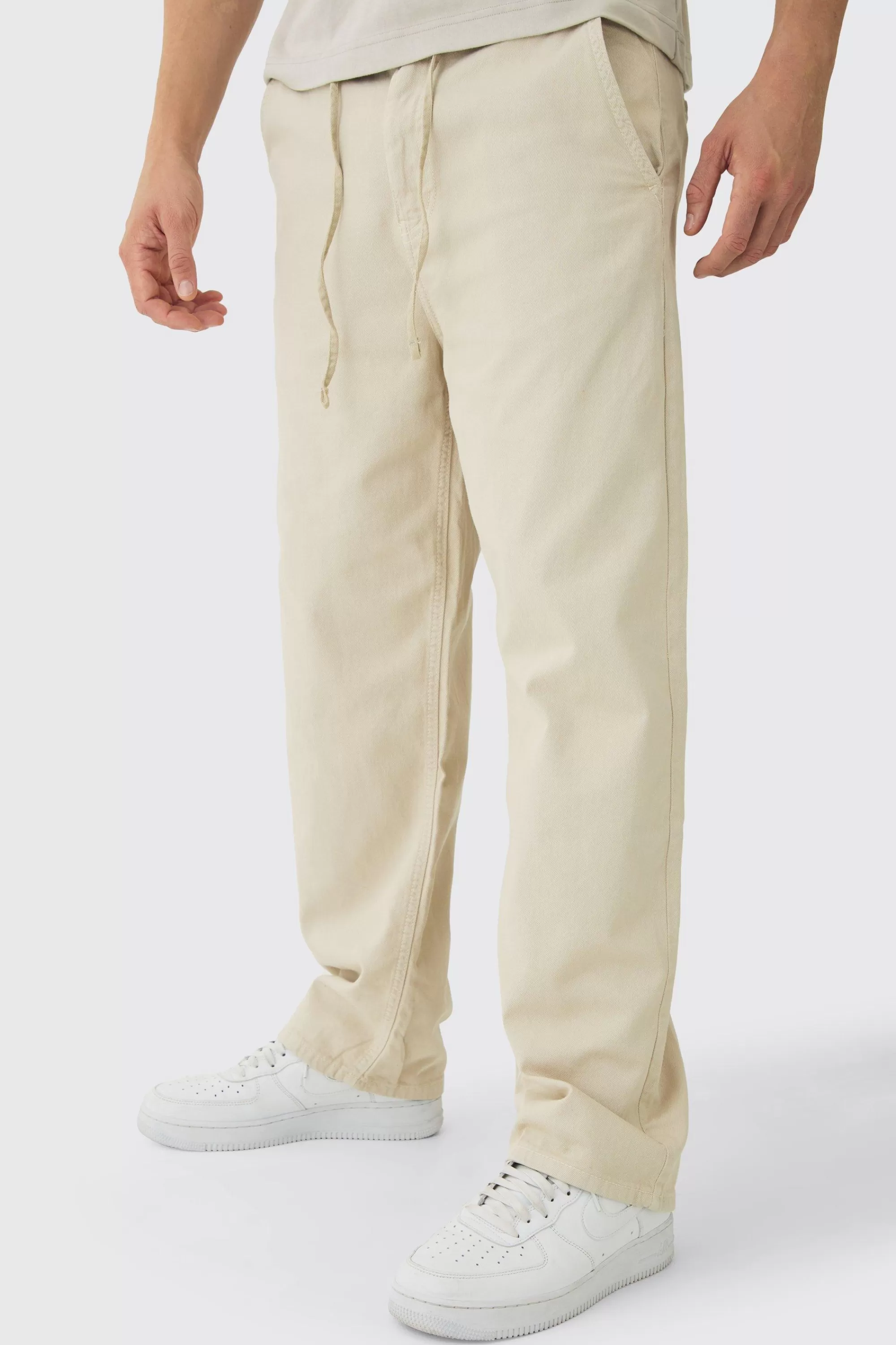 boohooMAN Relaxed Chinos With Drawcords In | UK