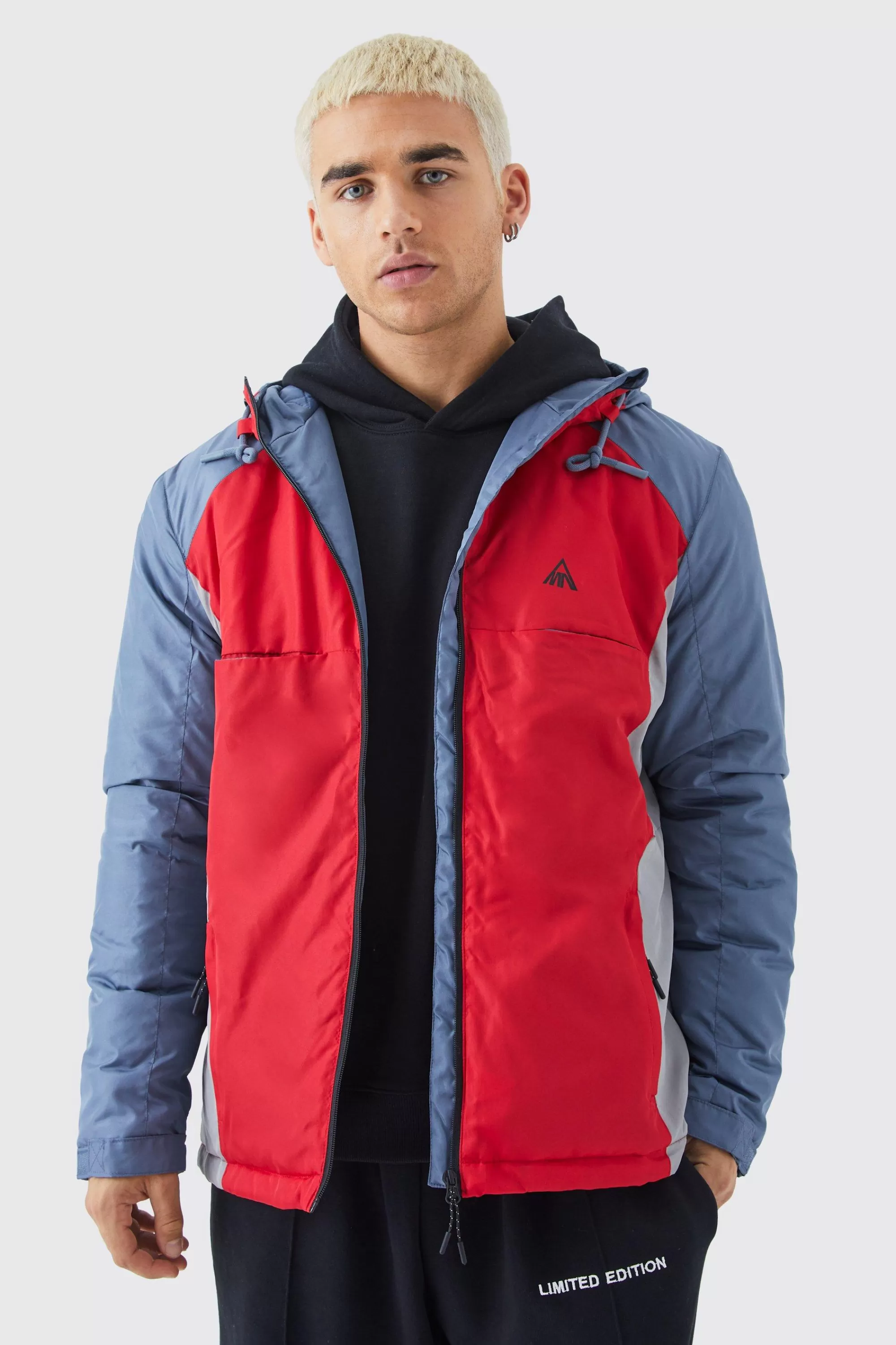 boohooMAN Relaxed Colour Block Padded Riptstop Jacket | UK