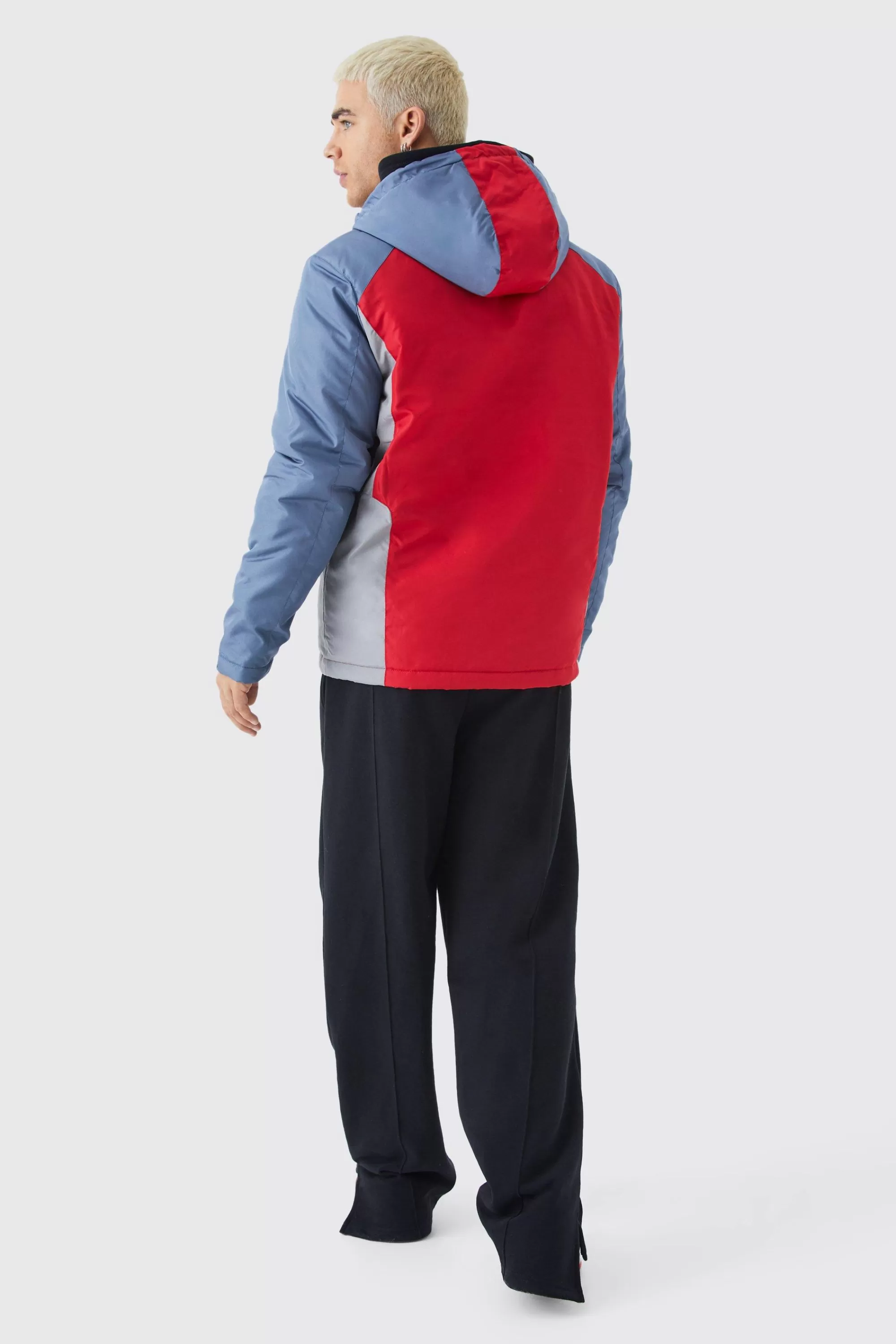 boohooMAN Relaxed Colour Block Padded Riptstop Jacket | UK