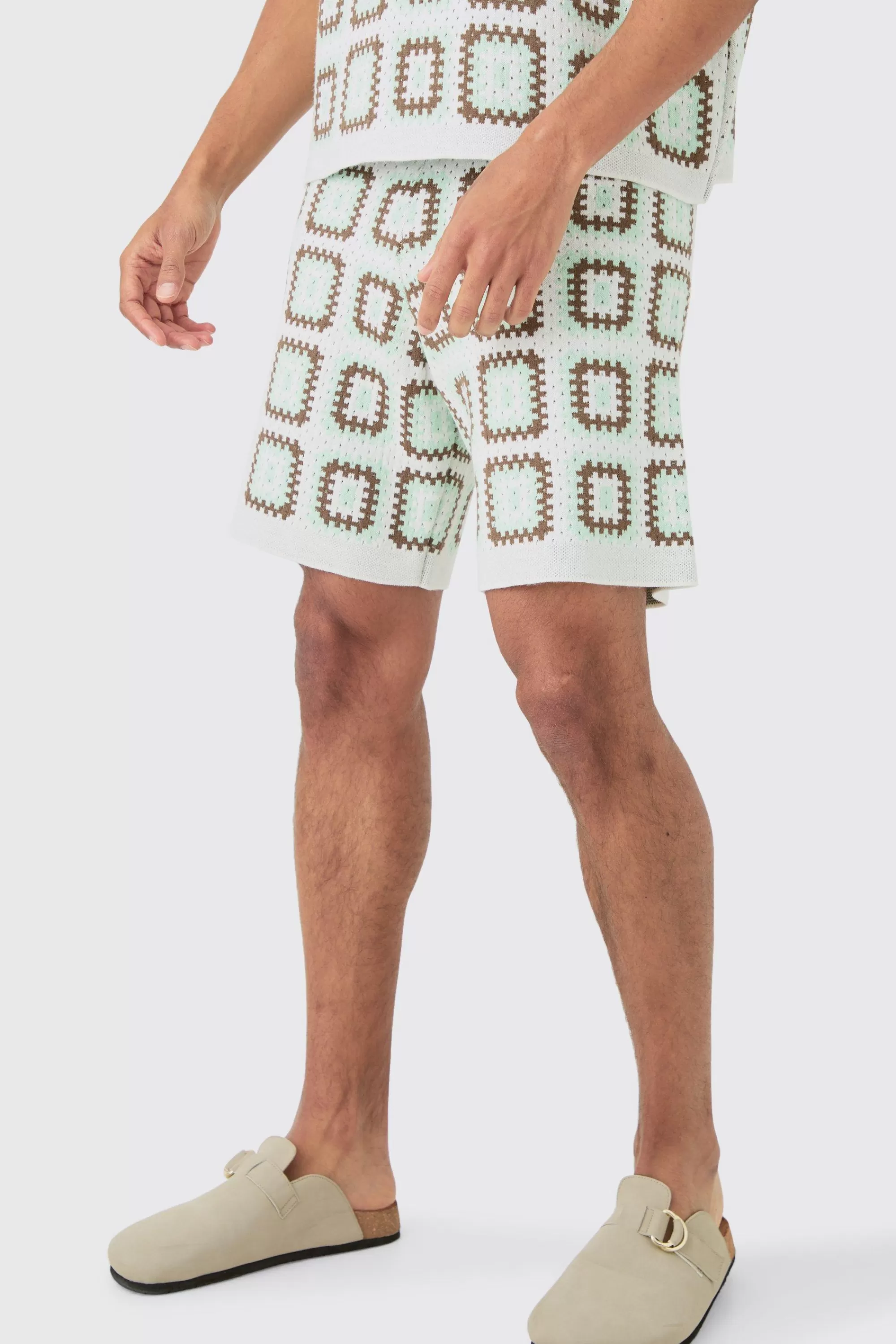 boohooMAN Relaxed Crochet Knit Short | UK