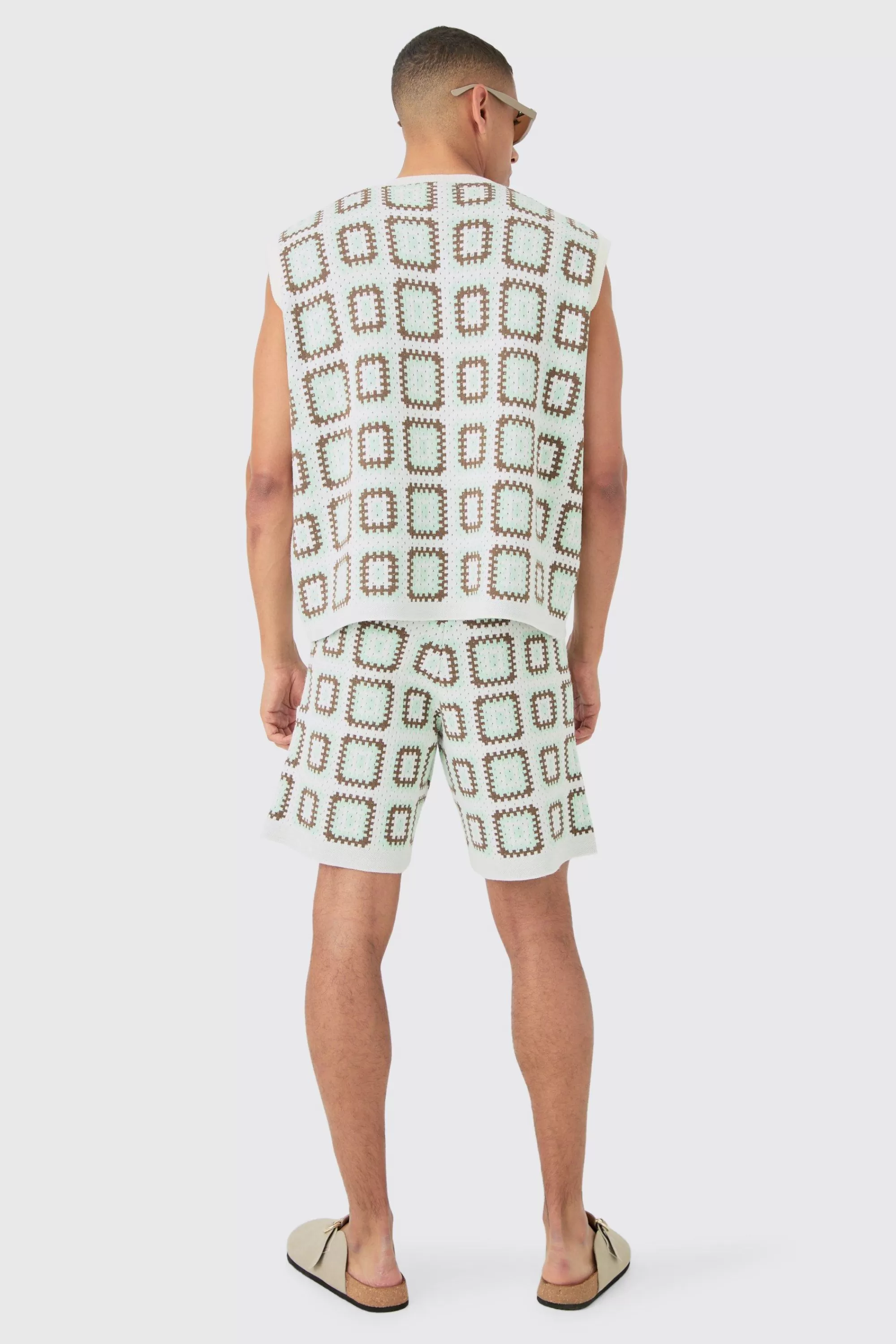 boohooMAN Relaxed Crochet Knit Short | UK