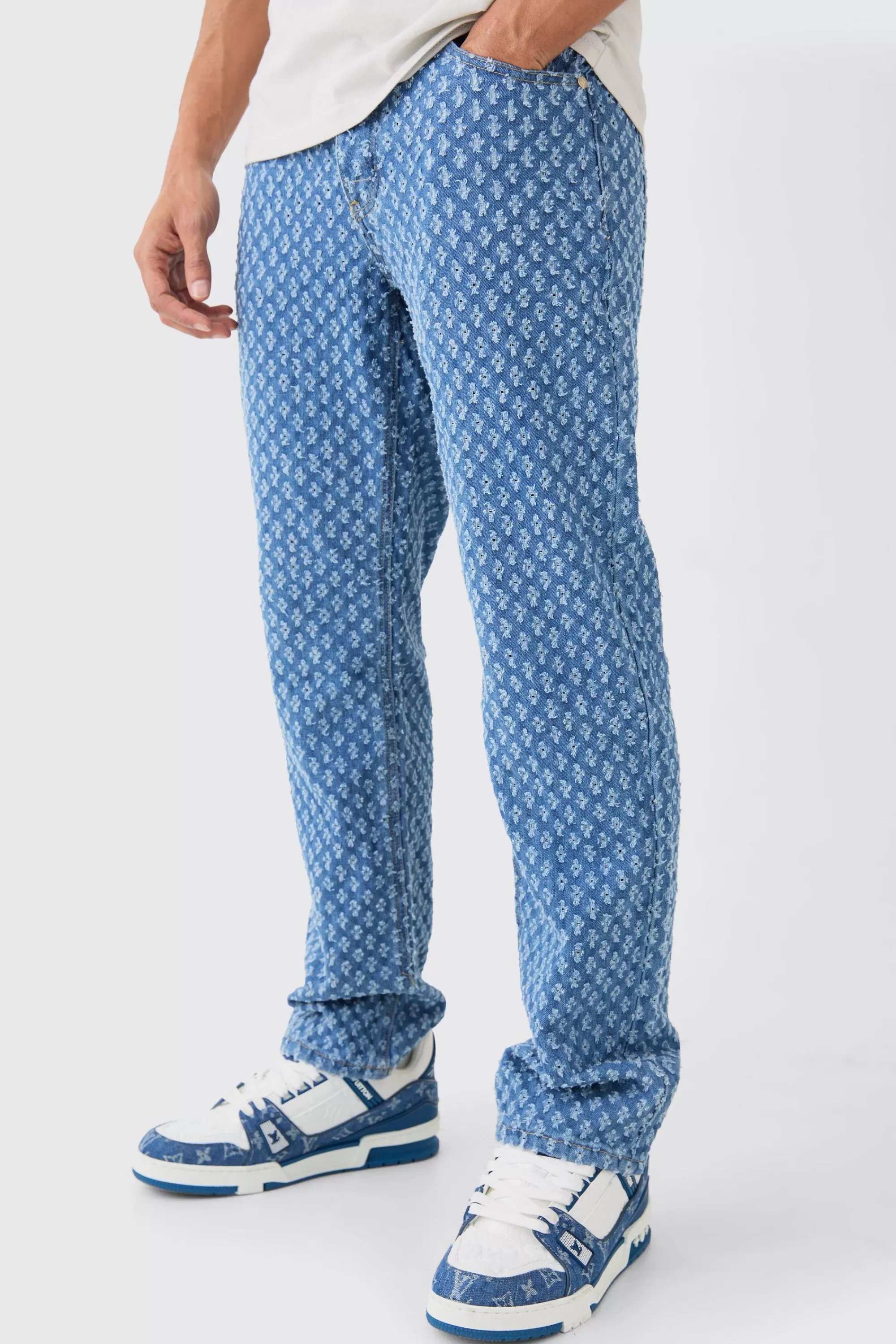 boohooMAN Relaxed Distressed Interest Jeans | UK