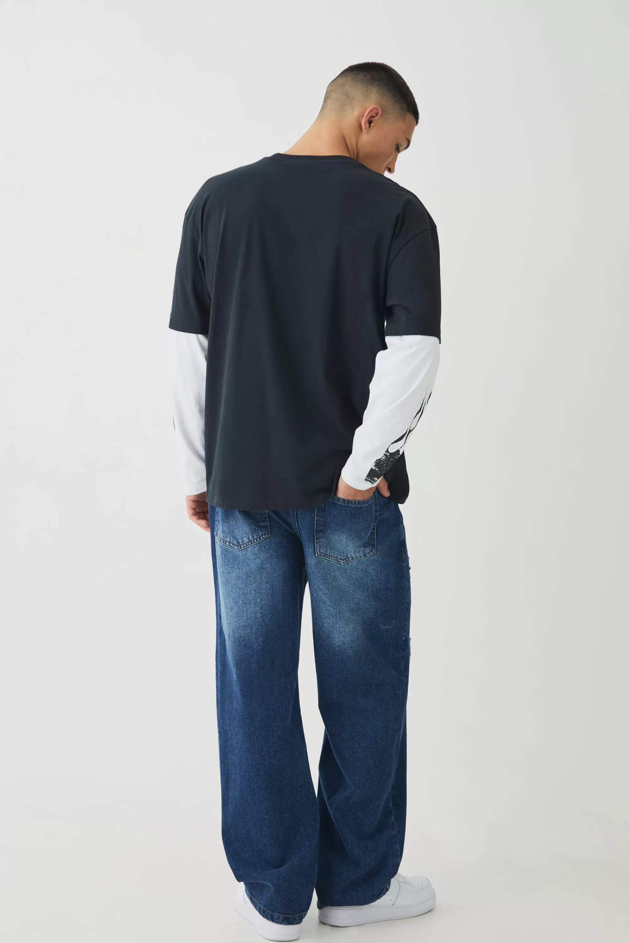 boohooMAN Relaxed Distressed Nibbled Jeans | UK