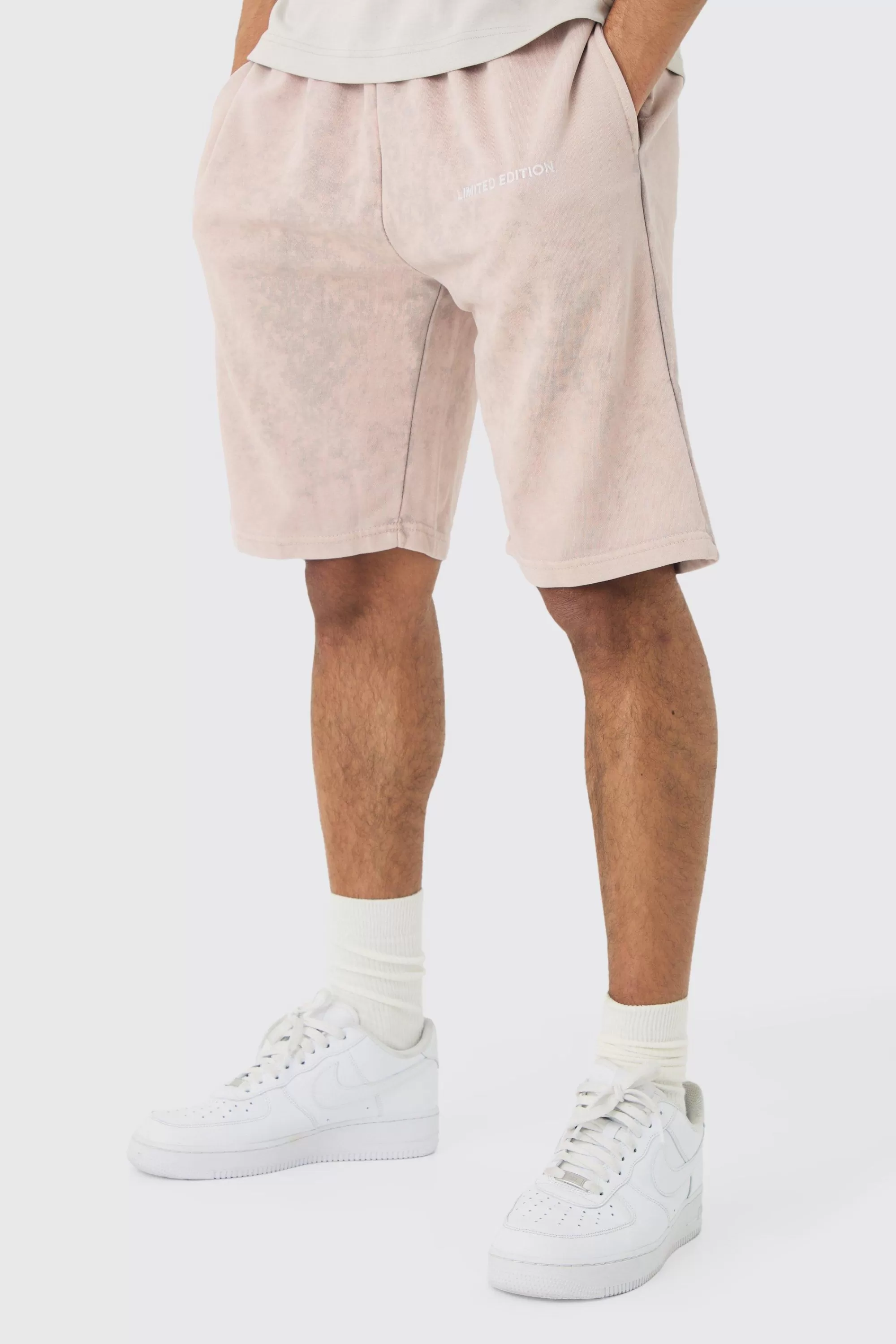 boohooMAN Relaxed Fit Acid Washed Long Length Shorts | UK