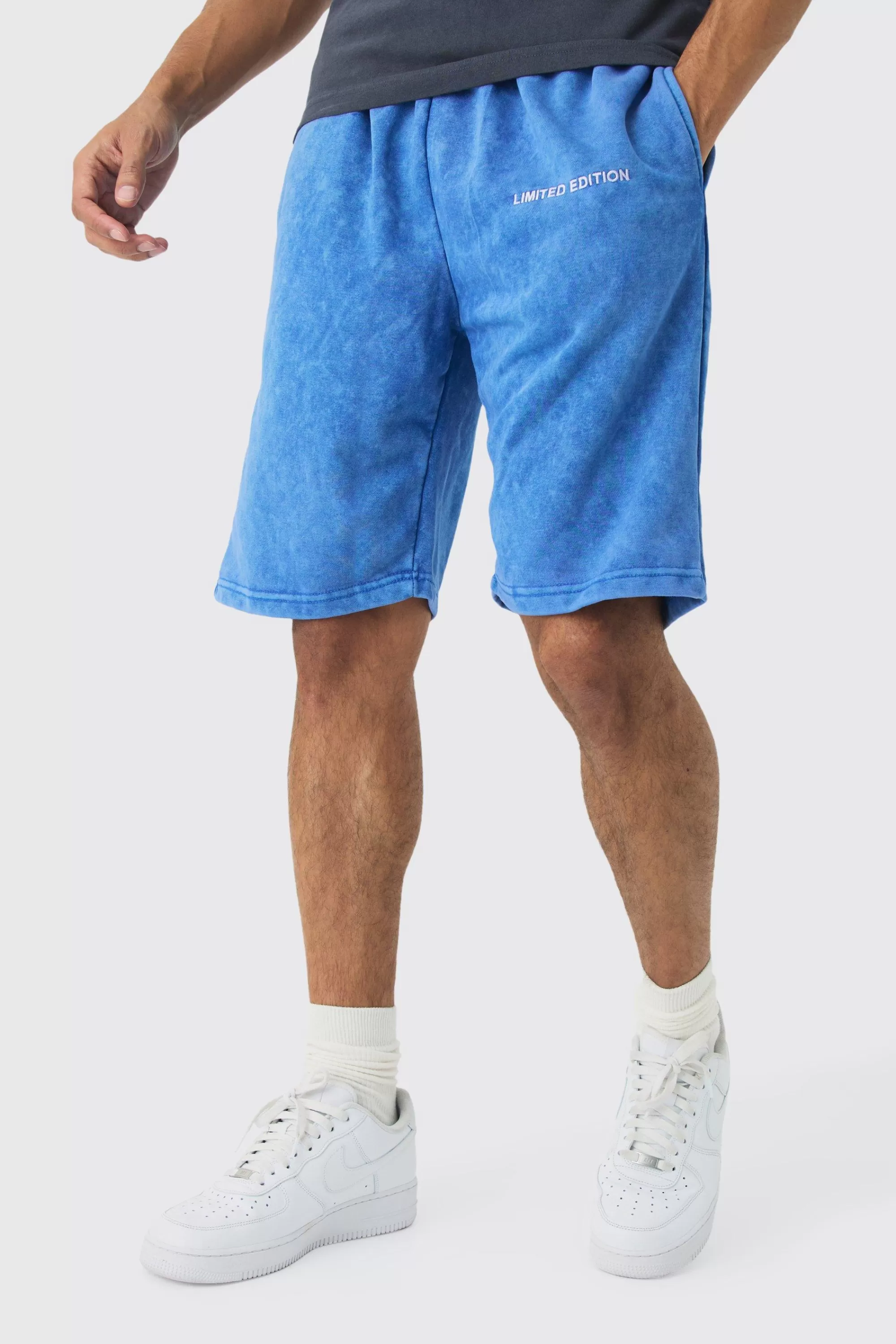 boohooMAN Relaxed Fit Acid Washed Long Length Shorts | UK