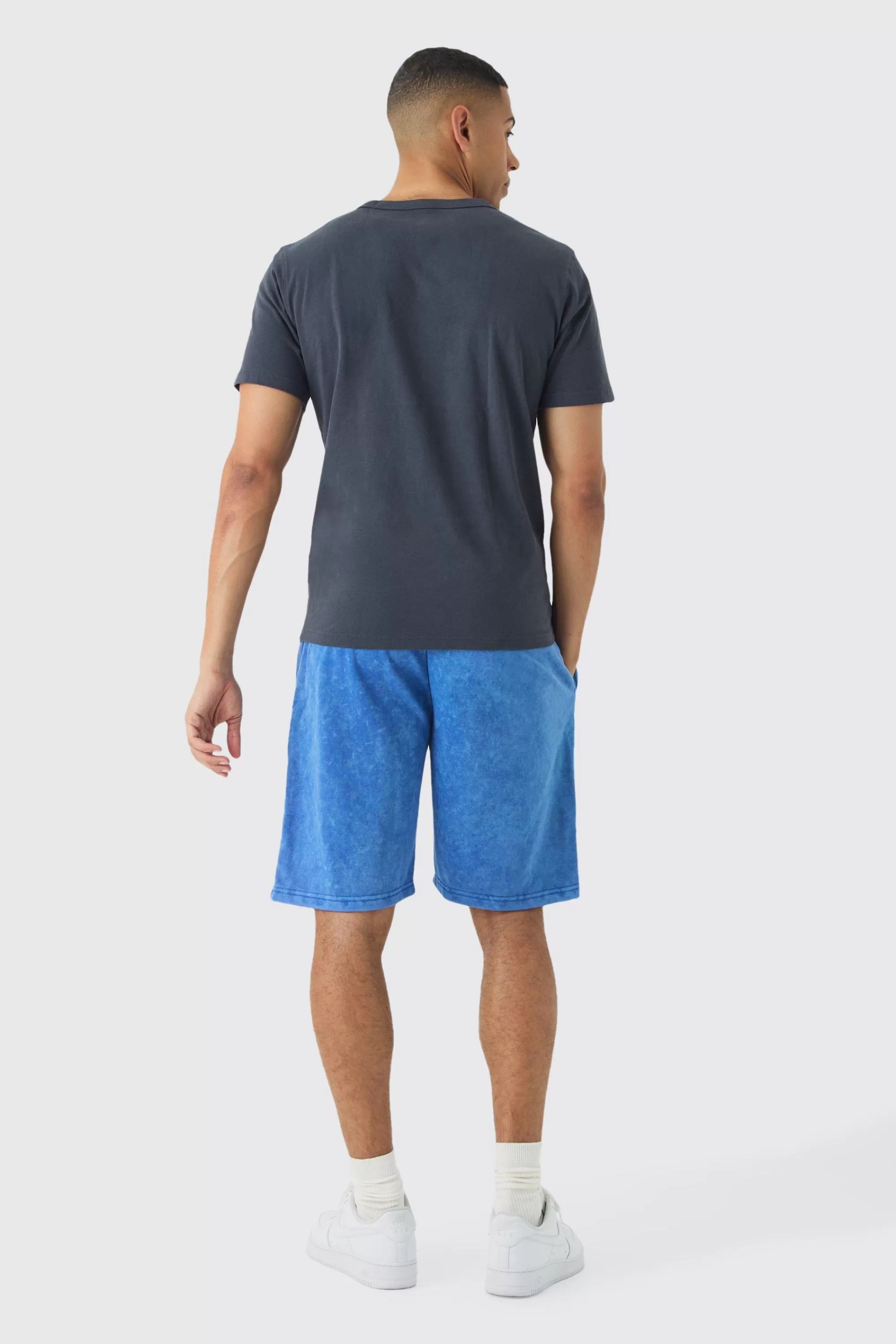 boohooMAN Relaxed Fit Acid Washed Long Length Shorts | UK