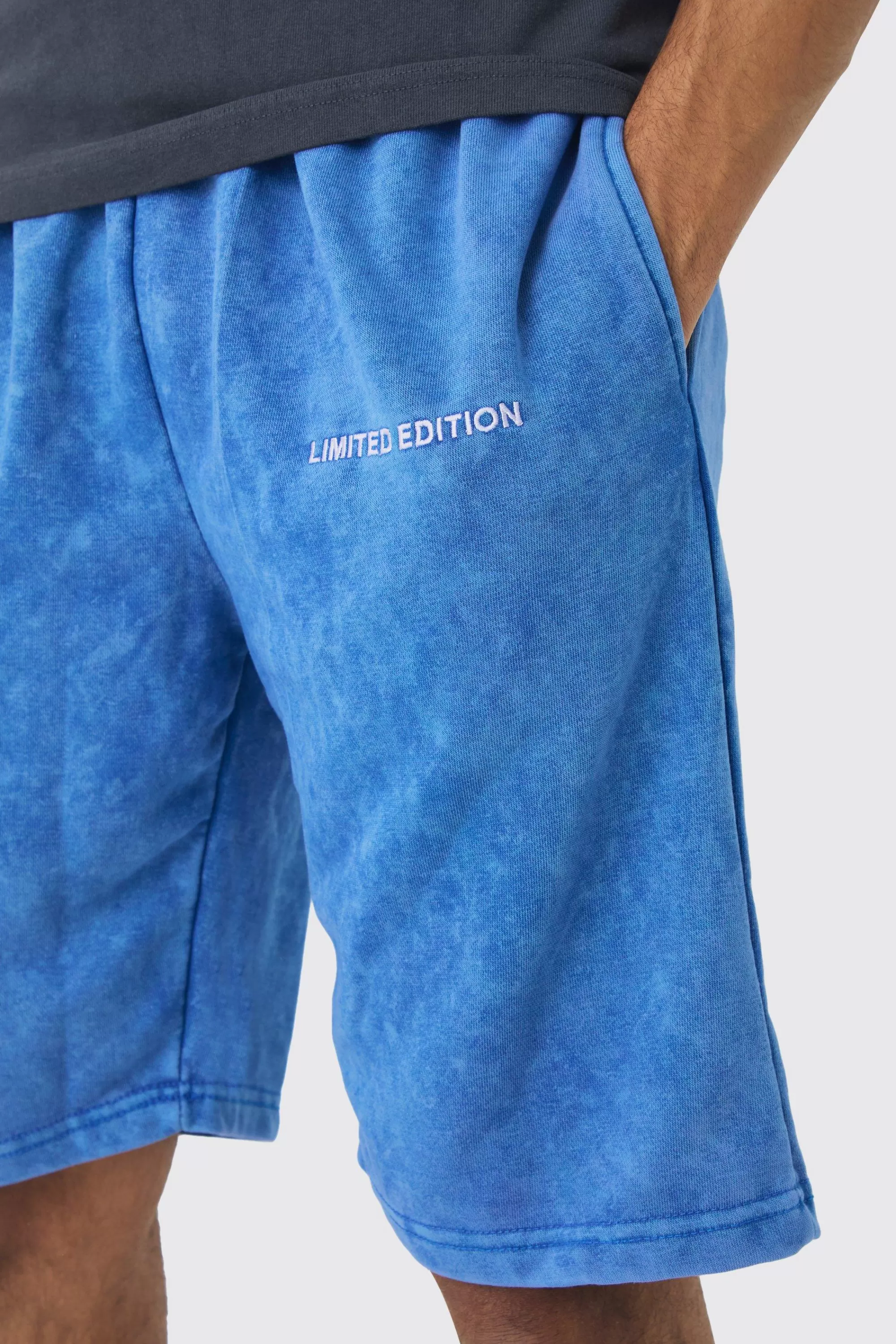 boohooMAN Relaxed Fit Acid Washed Long Length Shorts | UK