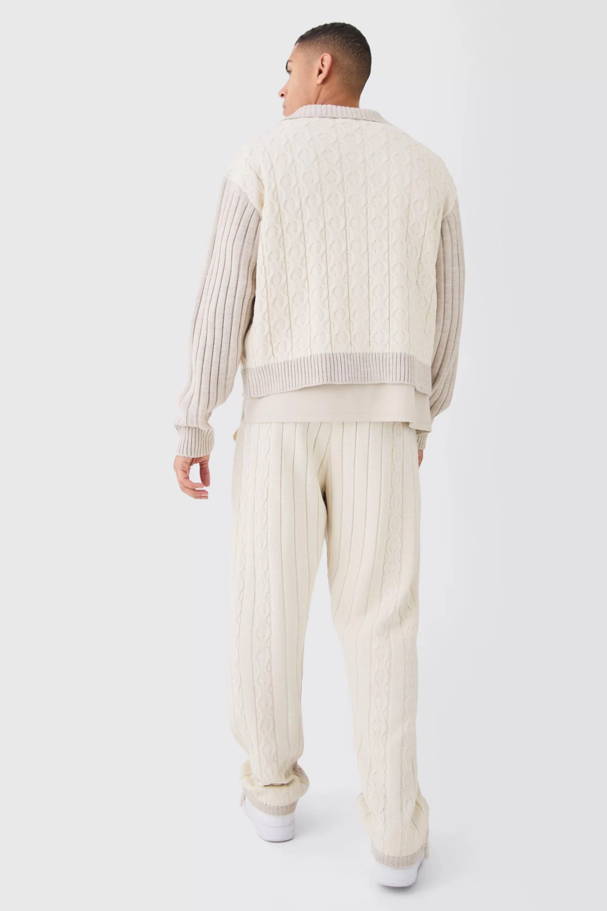 boohooMAN Relaxed Fit Cable Knitted Joggers | UK
