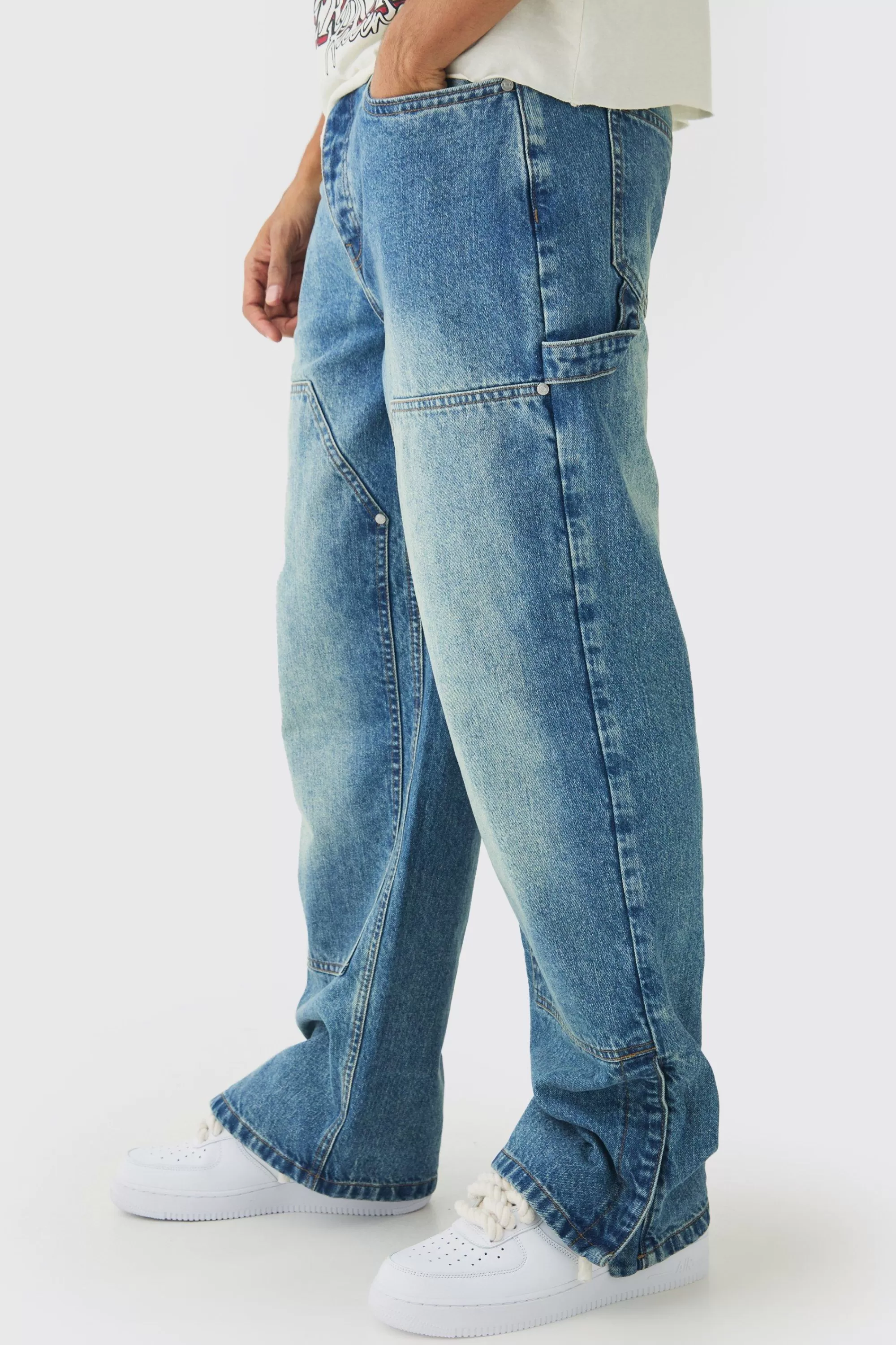 boohooMAN Relaxed Fit Carpenter Jeans With Split Hem | UK