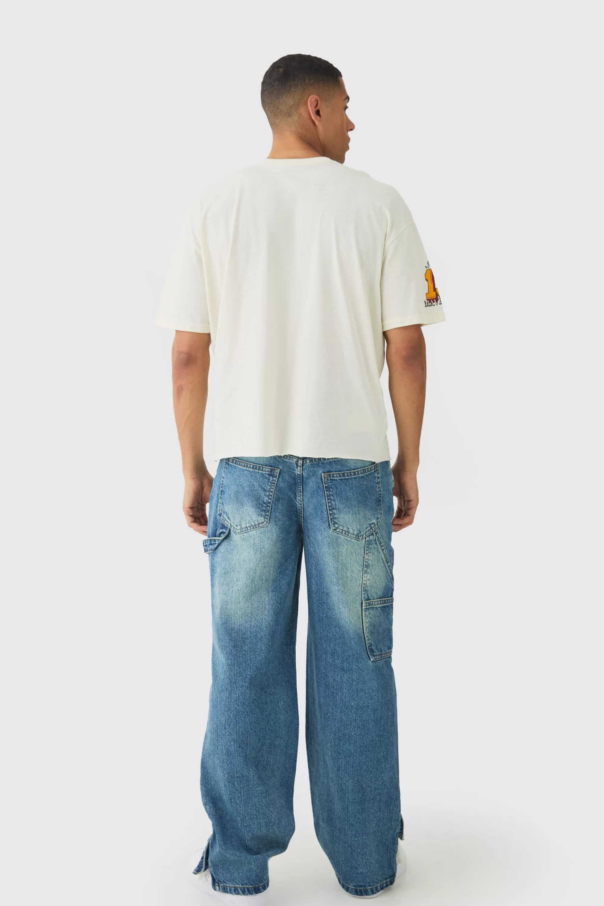 boohooMAN Relaxed Fit Carpenter Jeans With Split Hem | UK
