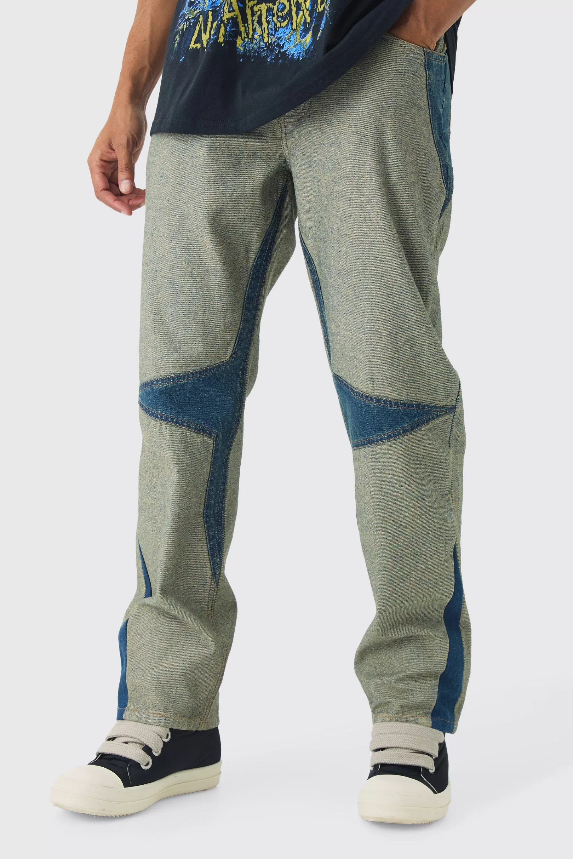 boohooMAN Relaxed Fit Cut Out Star Jeans | UK