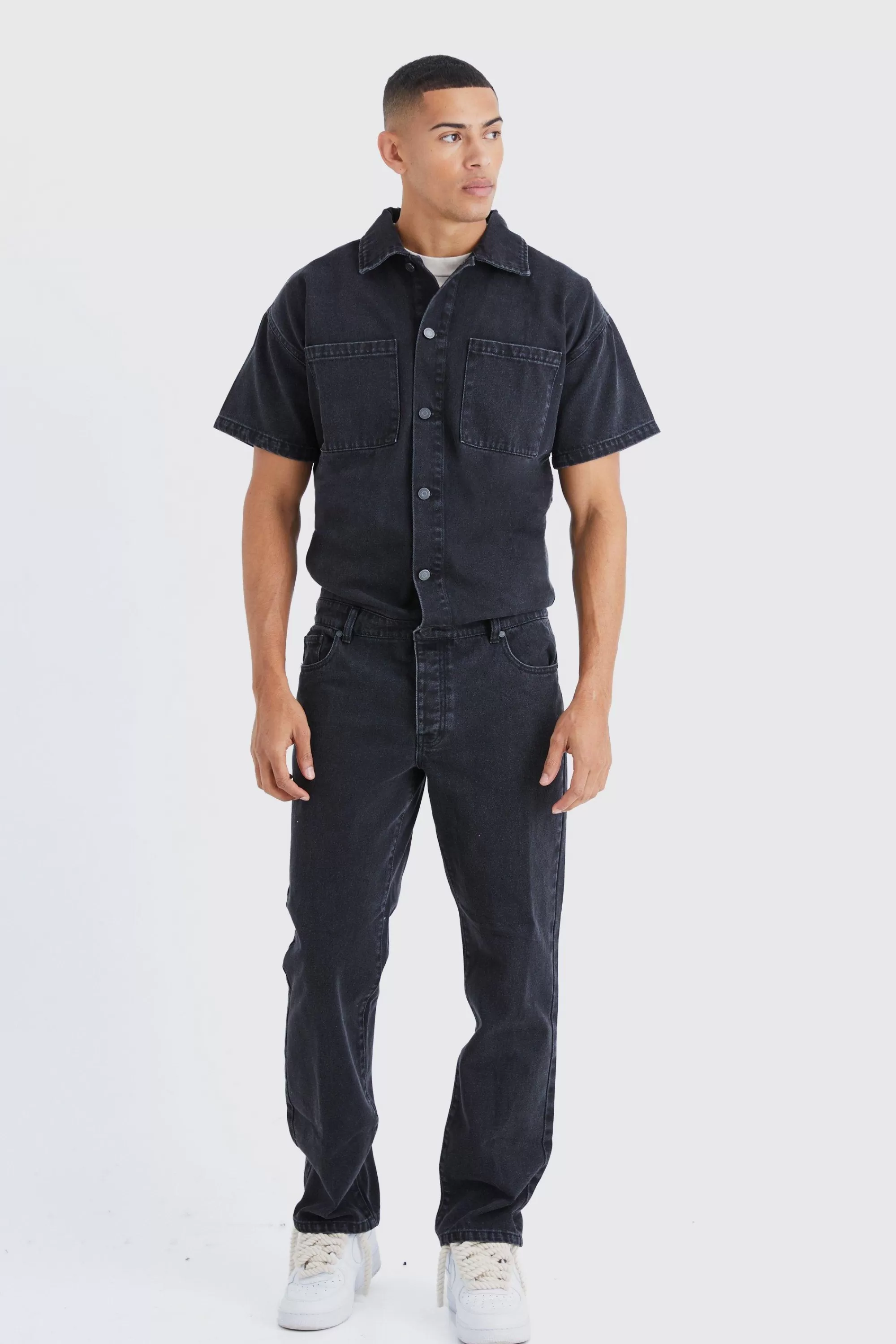 boohooMAN Relaxed Fit Denim Jumpsuit | UK