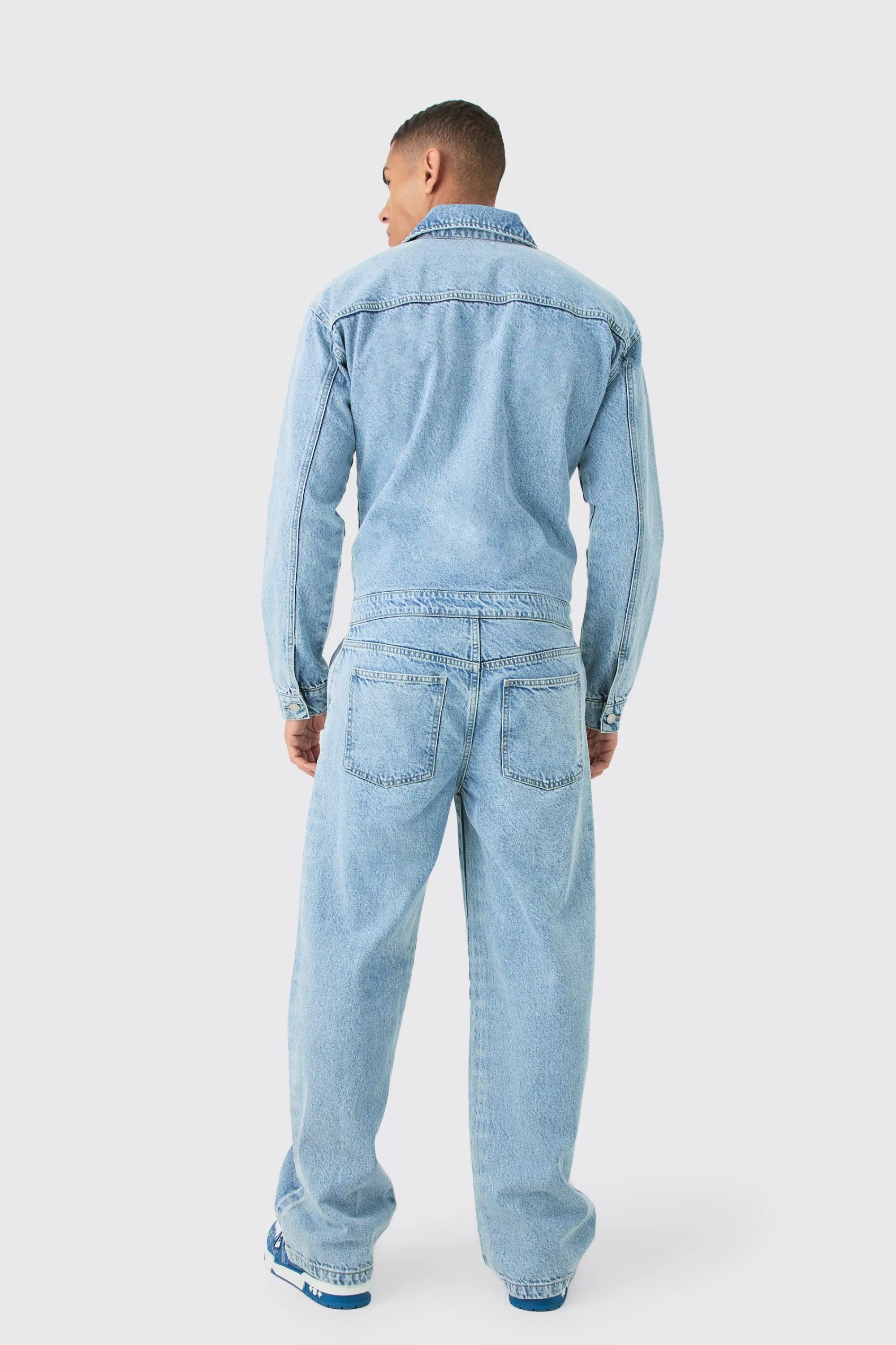 boohooMAN Relaxed Fit Long Sleeve Denim Jumpsuit In | UK