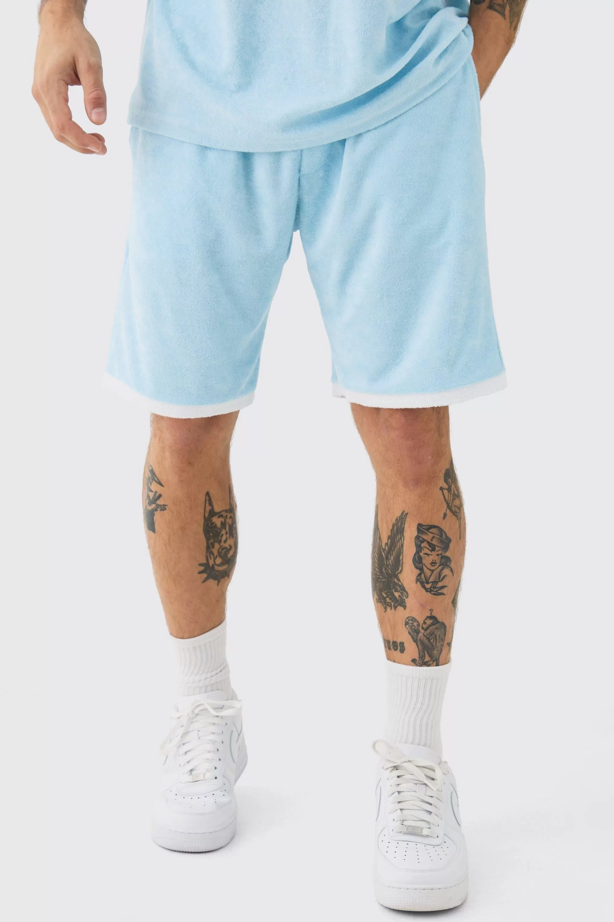boohooMAN Relaxed Fit Mid Contrast Towelling Shorts | UK