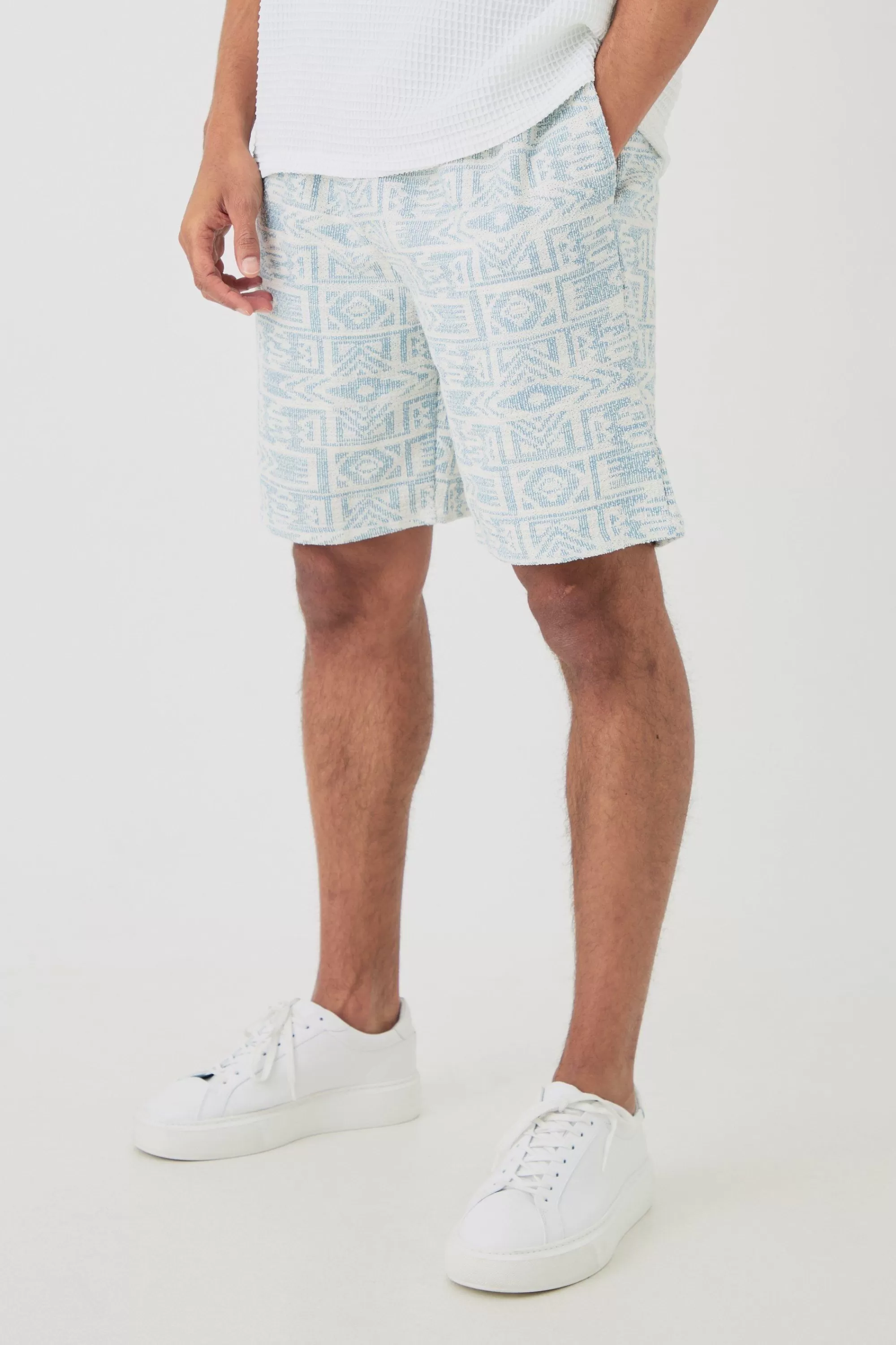 boohooMAN Relaxed Fit Mid Length Jacquard Short | UK