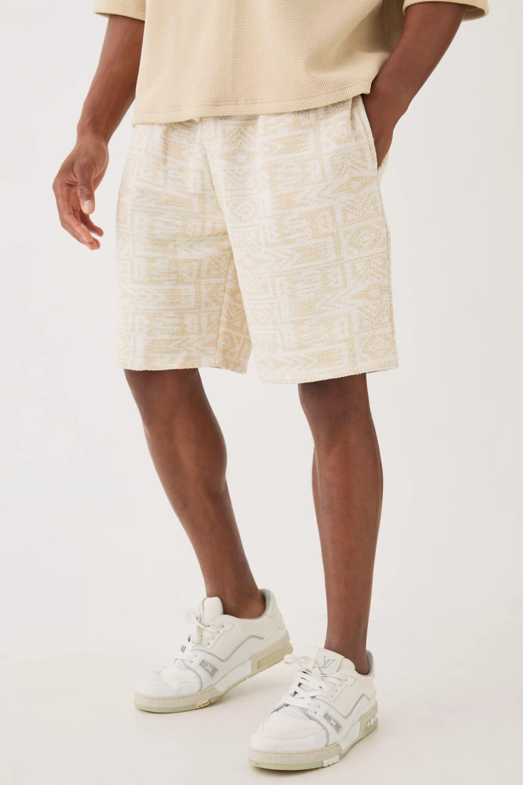 boohooMAN Relaxed Fit Mid Length Jacquard Short | UK