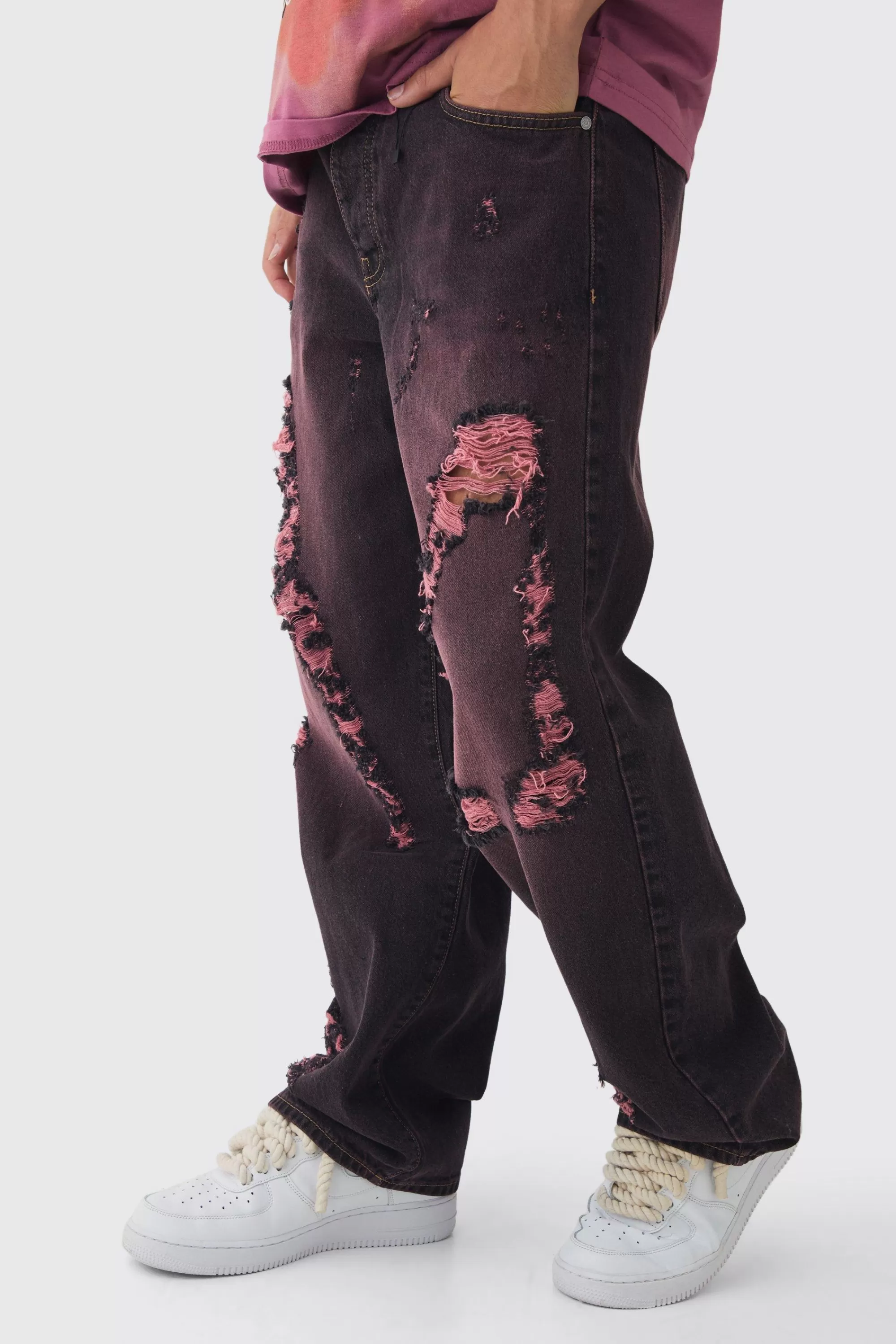 boohooMAN Relaxed Fit Tinted Distressed Jeans | UK