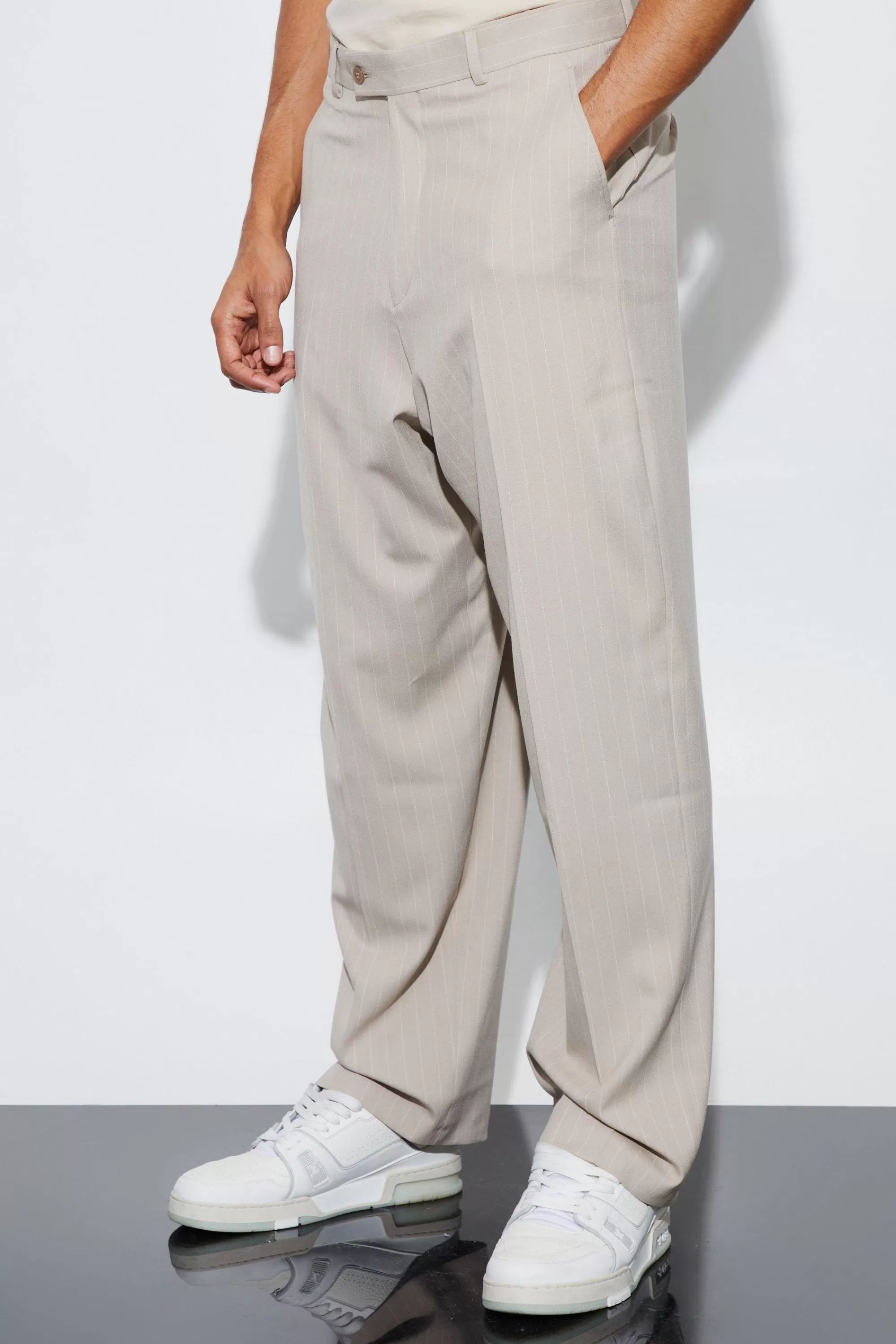 boohooMAN Relaxed Fit Pinstripe Suit Trousers | UK