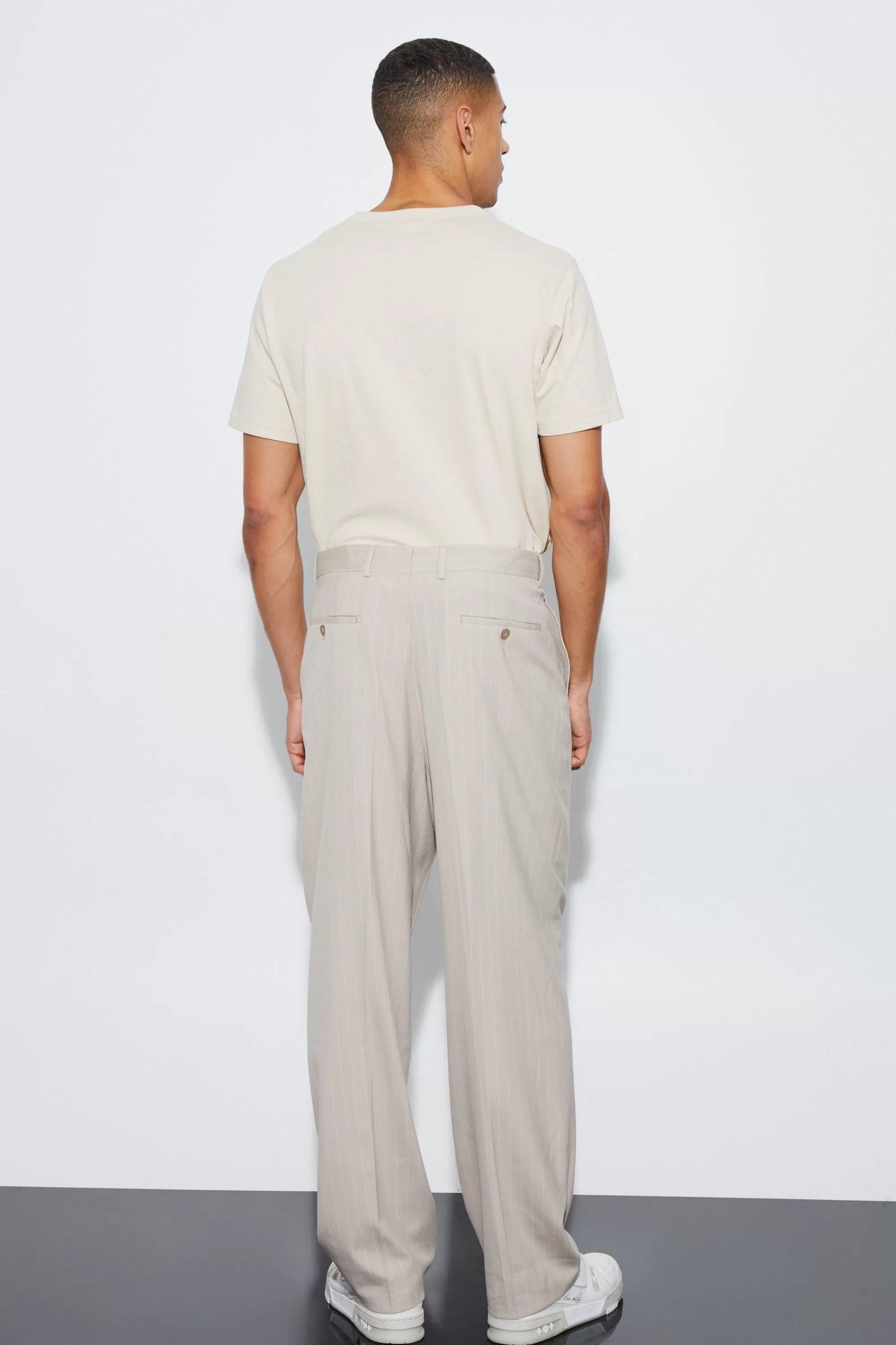 boohooMAN Relaxed Fit Pinstripe Suit Trousers | UK