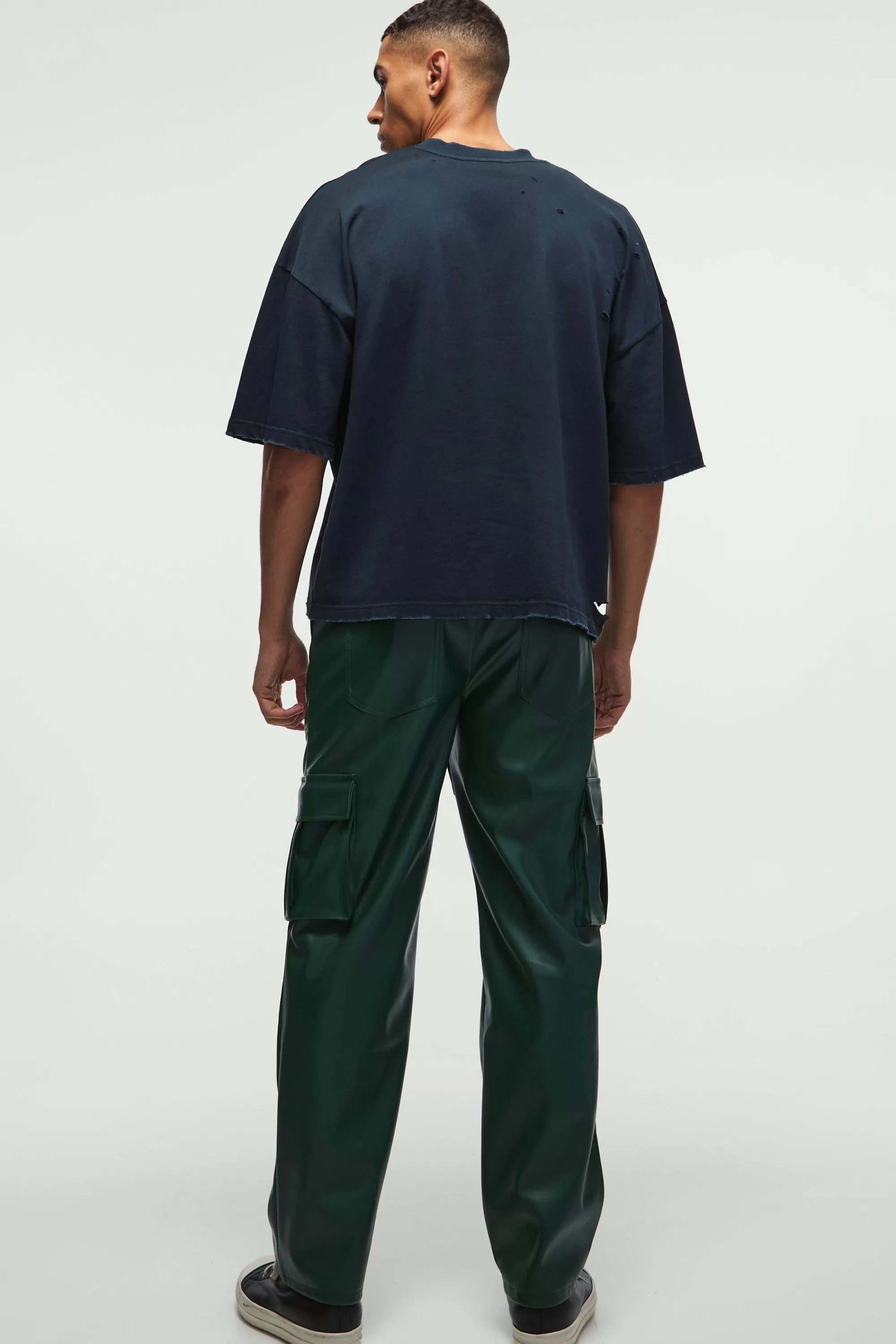 boohooMAN Relaxed Fit Pu Cargo Trousers | UK