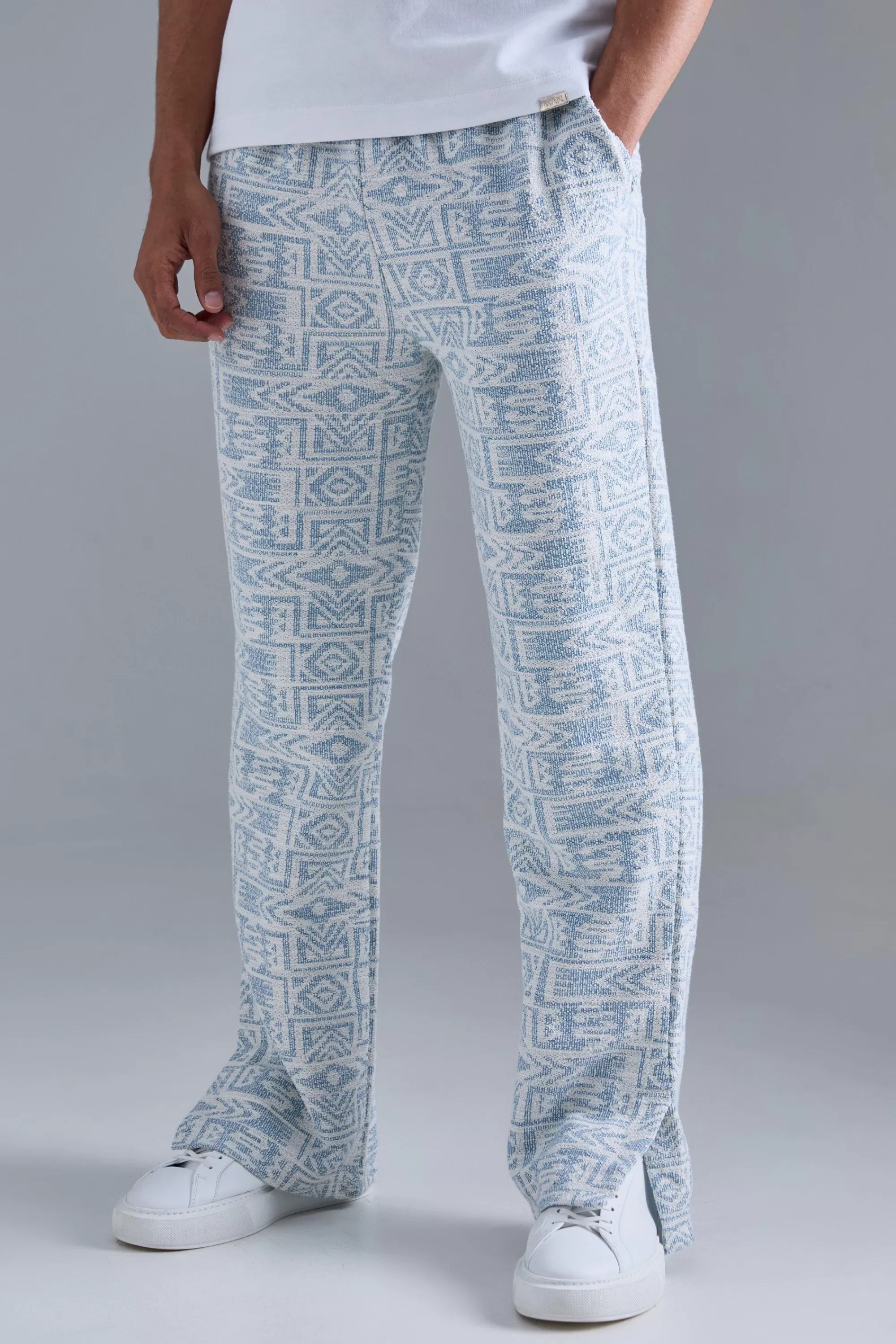 boohooMAN Relaxed Fit Split Hem Jacquard Joggers | UK