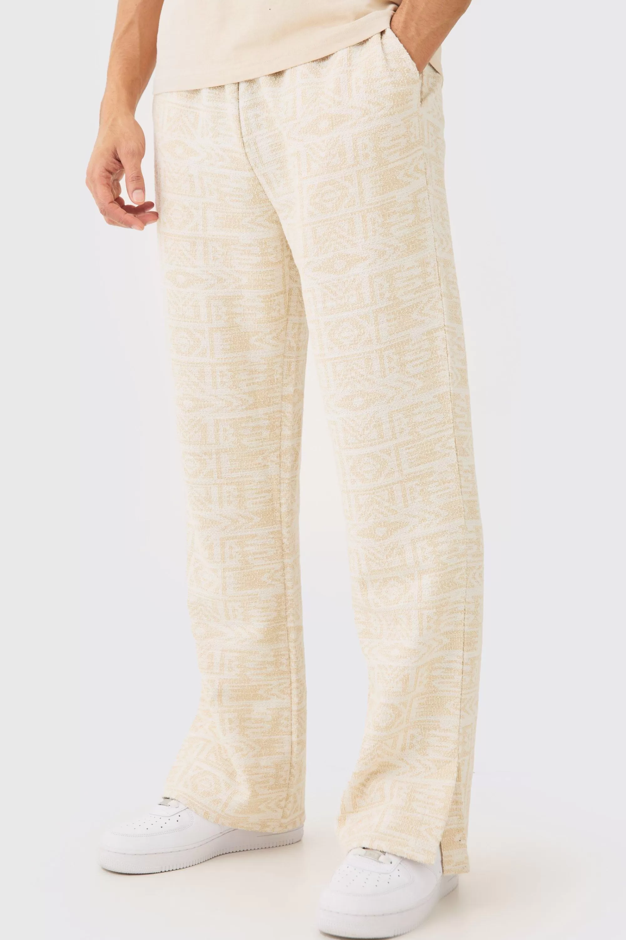 boohooMAN Relaxed Fit Split Hem Jacquard Joggers | UK