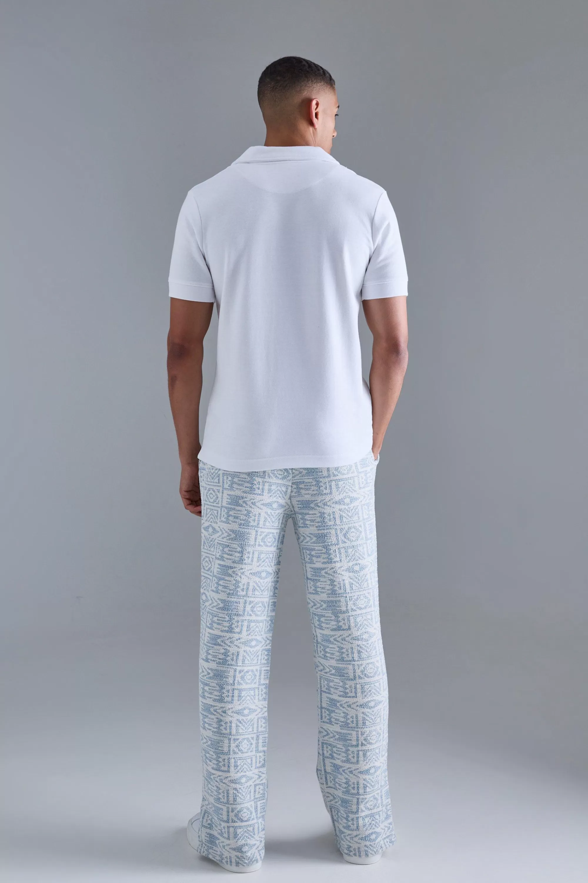 boohooMAN Relaxed Fit Split Hem Jacquard Joggers | UK