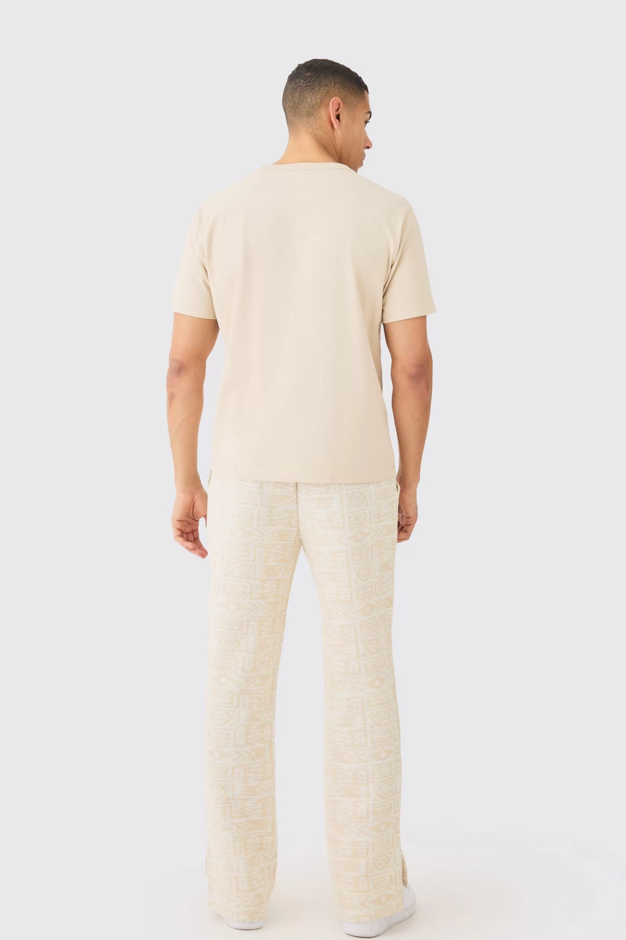 boohooMAN Relaxed Fit Split Hem Jacquard Joggers | UK