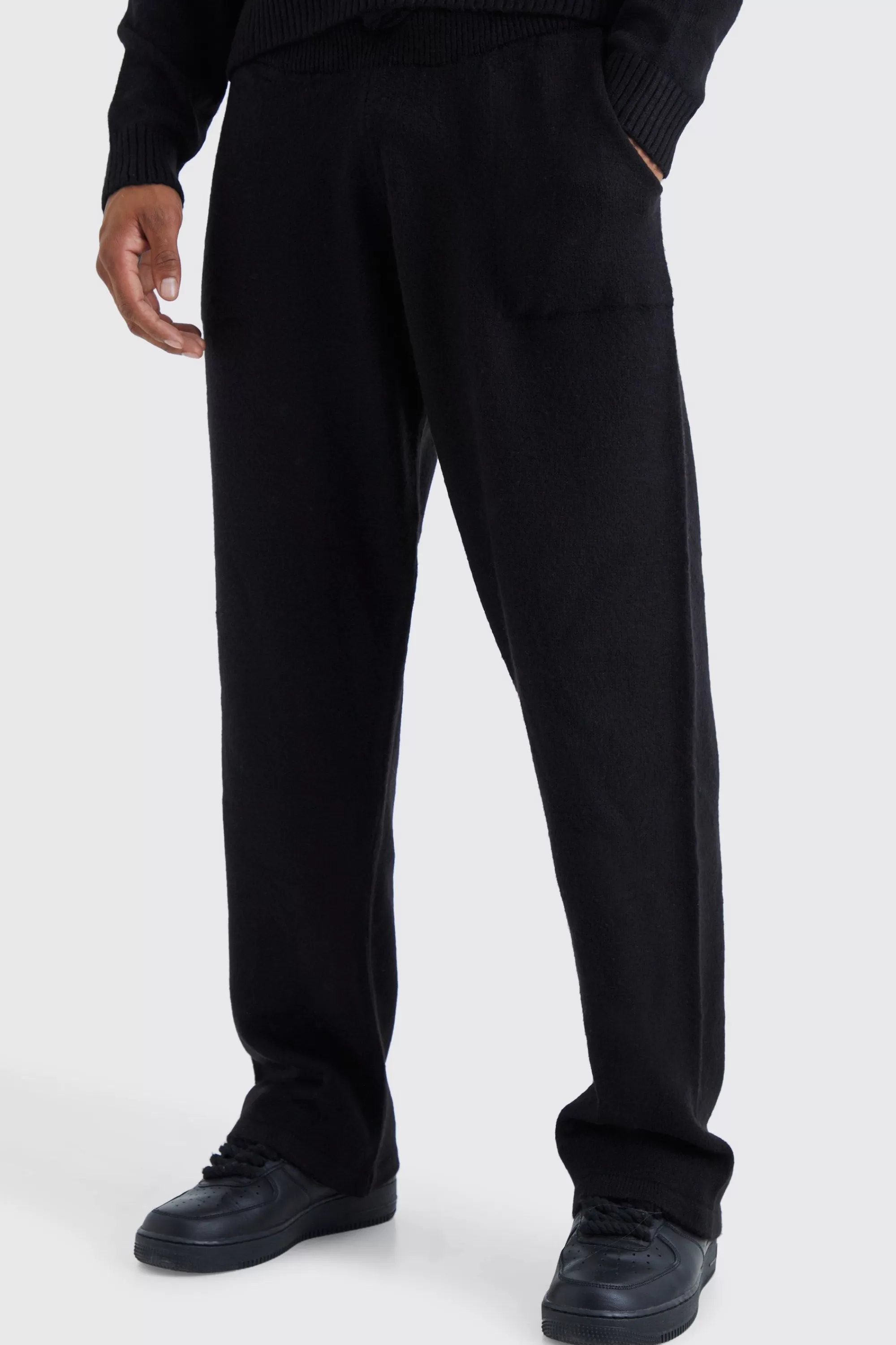 boohooMAN Relaxed Fit Wide Leg Knitted Joggers | UK