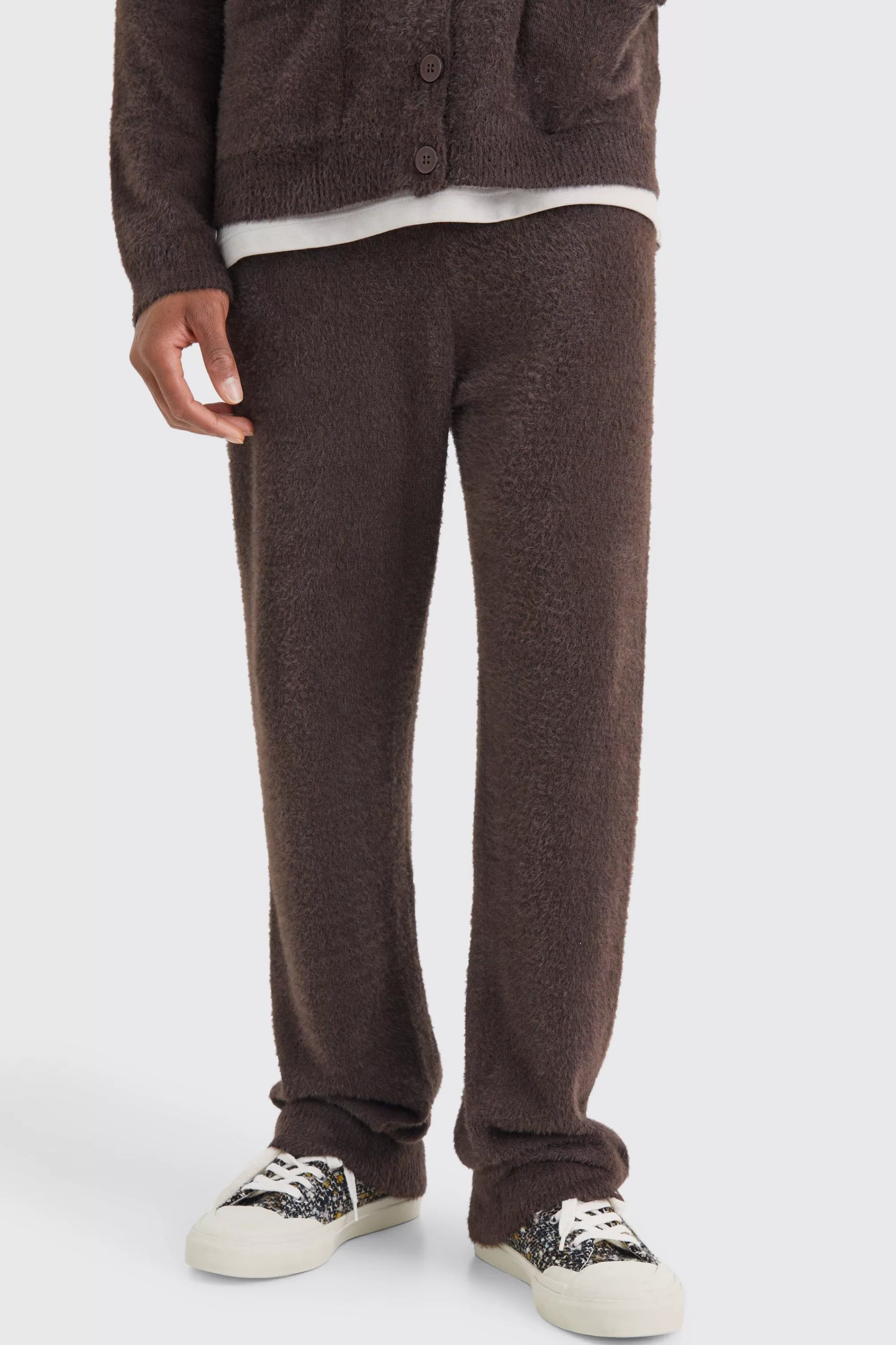 boohooMAN Relaxed Fluffy Knitted Joggers | UK