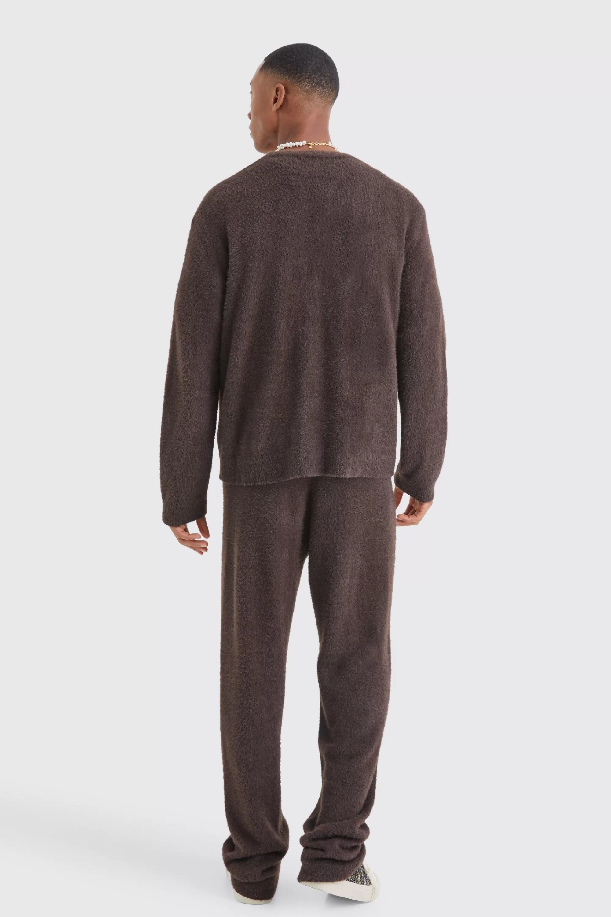 boohooMAN Relaxed Fluffy Knitted Joggers | UK