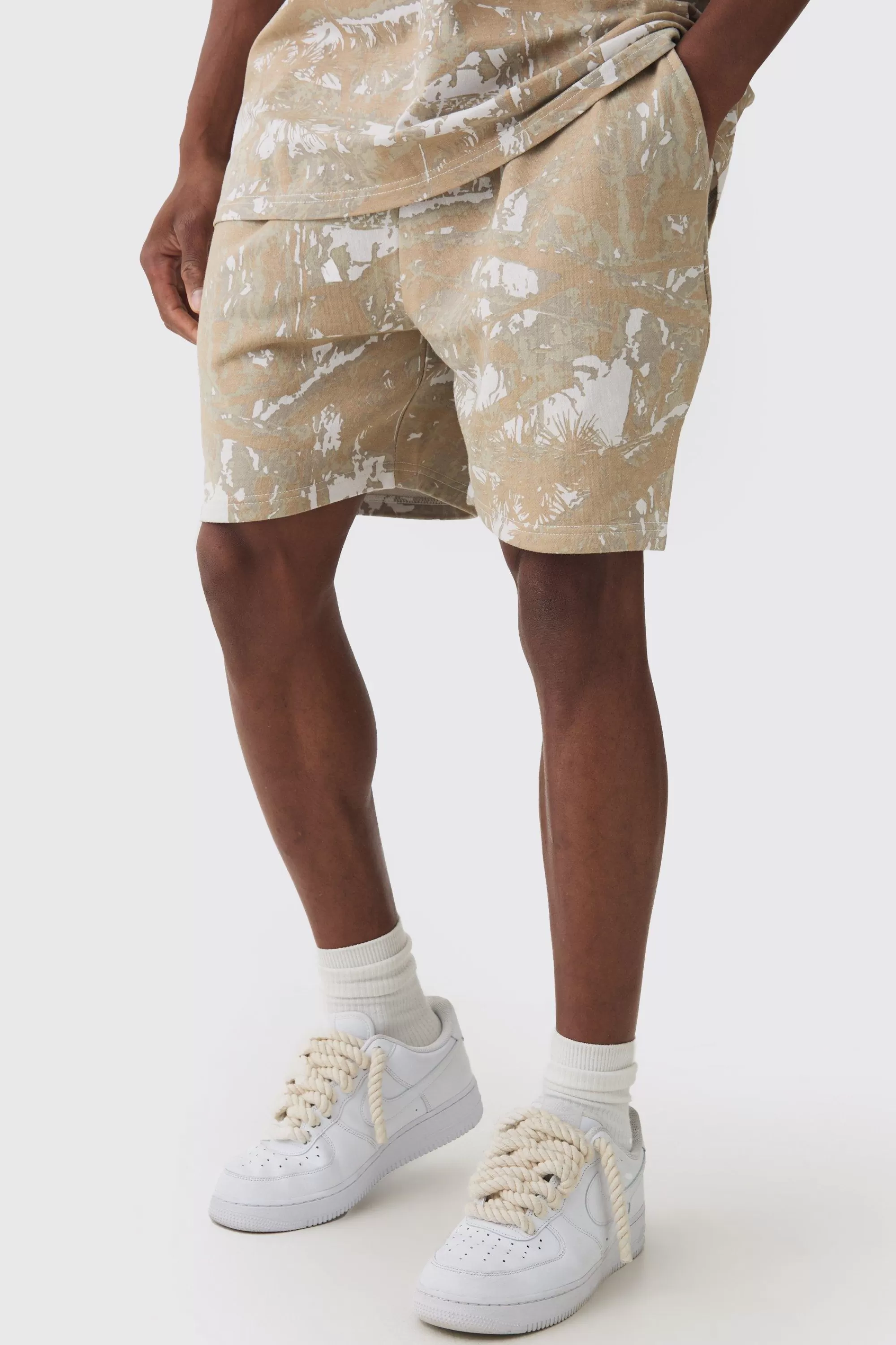 boohooMAN Relaxed Forest Camo Printed Shorts | UK