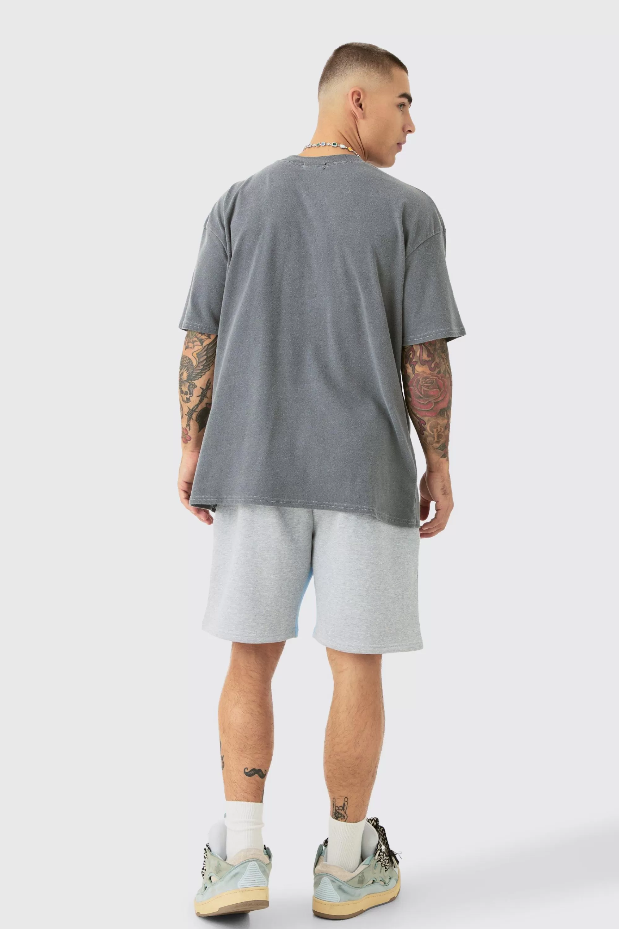 boohooMAN Relaxed Raw Applique Shorts | UK