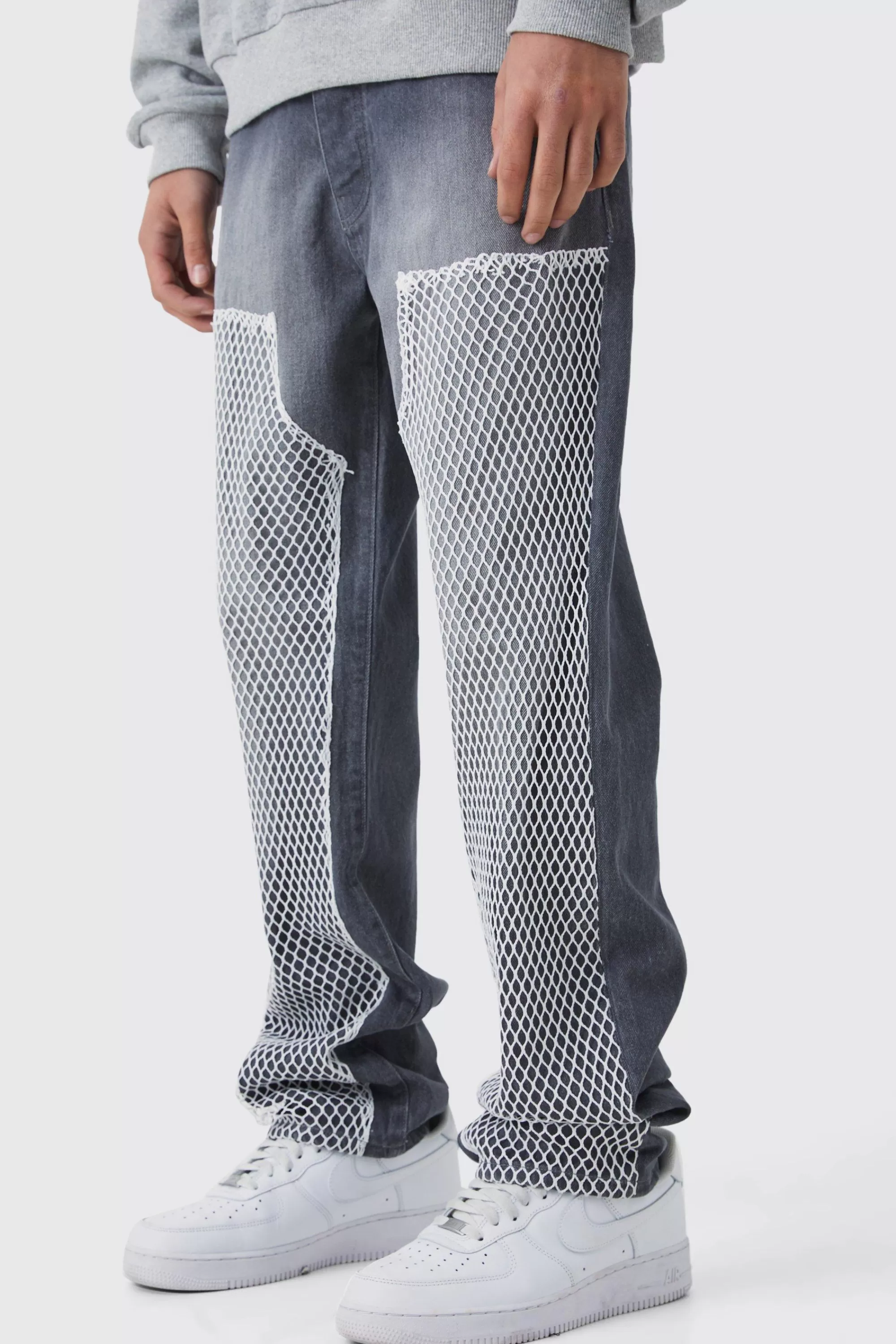boohooMAN Relaxed Mesh Worker Panel Jeans | UK