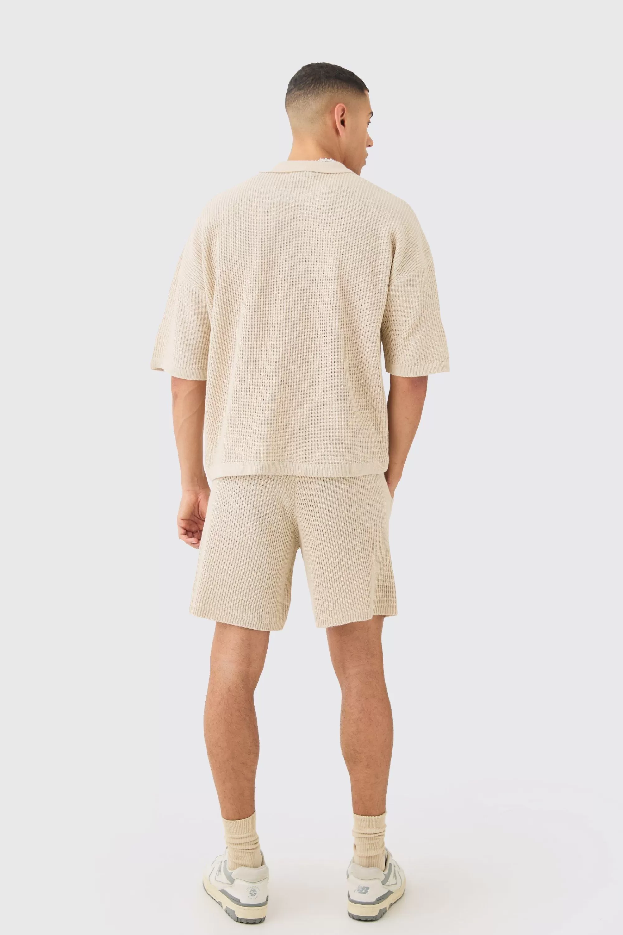 boohooMAN Relaxed Mid Length Ribbed Knit Short | UK